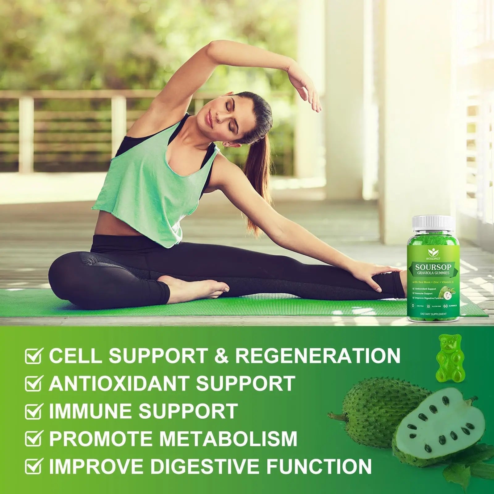 WOGORGT Soursop Graviola Gummies - Soursop Multivitamin Gummies with 200mg Sea Moss Extract for Antioxidant WOGORGT buy supplements canada