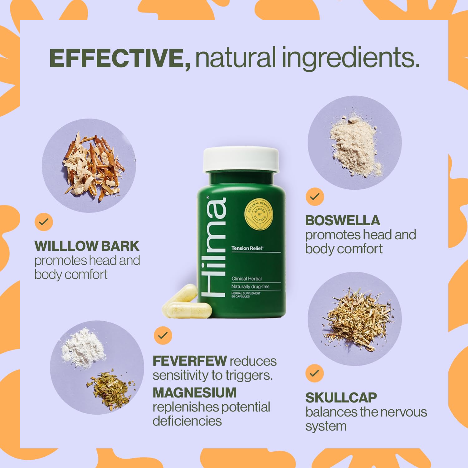 Hilma Natural Tension Headache Relief, Supplements with Magnesium, Boswellia and Feverfew, 50 Vegan Capsules Hilma buy supplements canada