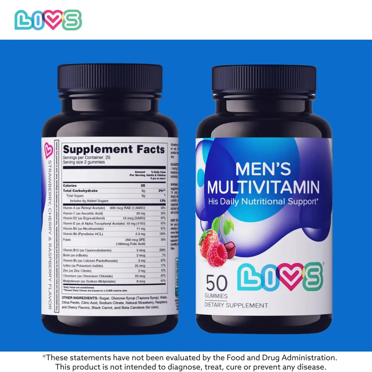 LIVS Men’s Multivitamins Gummies | Chewable Multivitamins for Men Health, Iron & Immune Support | Daily Vitamins with Zinc, Vitamin D3, B12, Biotin & More | LIVS buy supplements canada