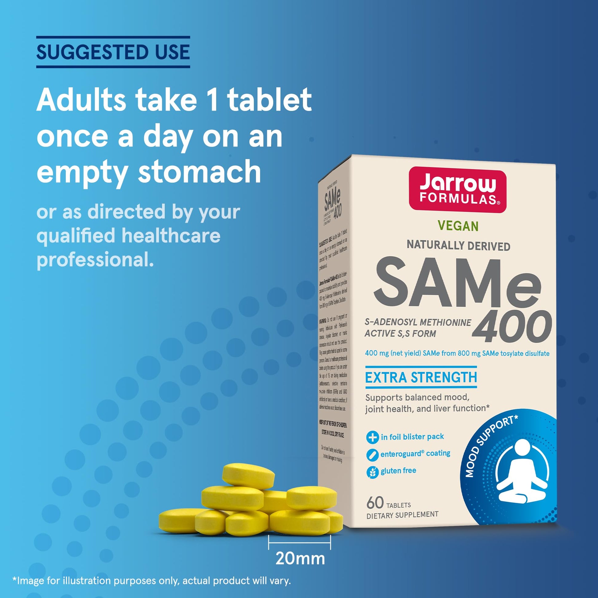 Jarrow Formulas SAMe Supplement 400 mg - 60 Tablets - High Concentration of Active S,S Form - Supports Joint Health, Liver Function, Brain Metabolism, Balanced Mood & Antioxidant Defense - 60 Servings Jarrow Formulas buy supplements canada