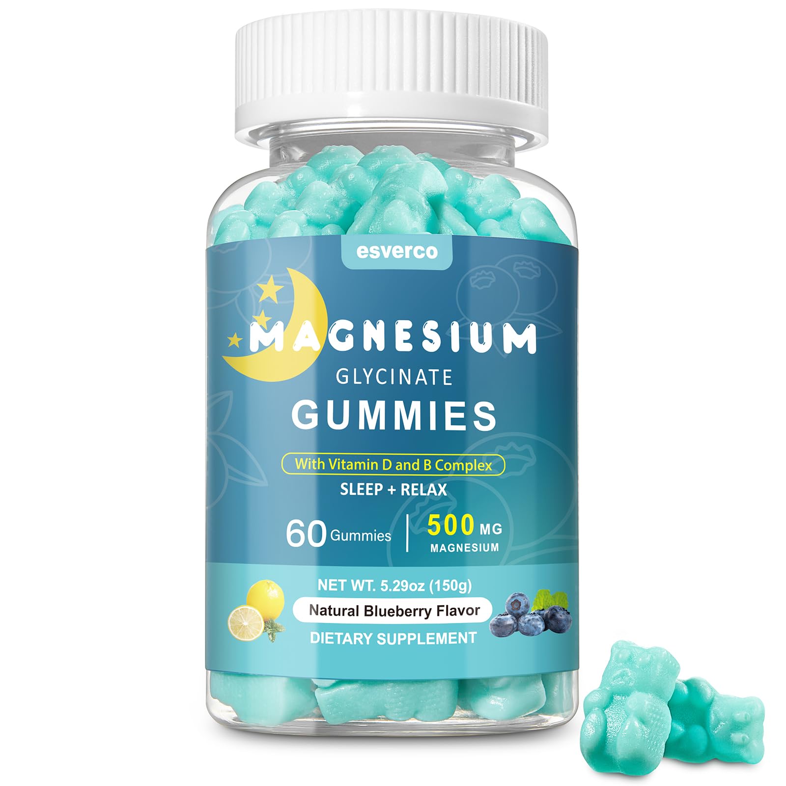 Esverco Magnesium Glycinate Gummies 500mg Sleep for Men & Women Vitamin C, Vegan Promotes Relaxation Muscle, Chewable Magnesium, No Melatonin, Non GMO, Natural Blueberry Flavor, 60 Count esverco buy supplements canada