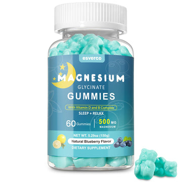 Esverco Magnesium Glycinate Gummies 500mg Sleep for Men & Women Vitamin C, Vegan Promotes Relaxation Muscle, Chewable Magnesium, No Melatonin, Non GMO, Natural Blueberry Flavor, 60 Count esverco buy supplements canada
