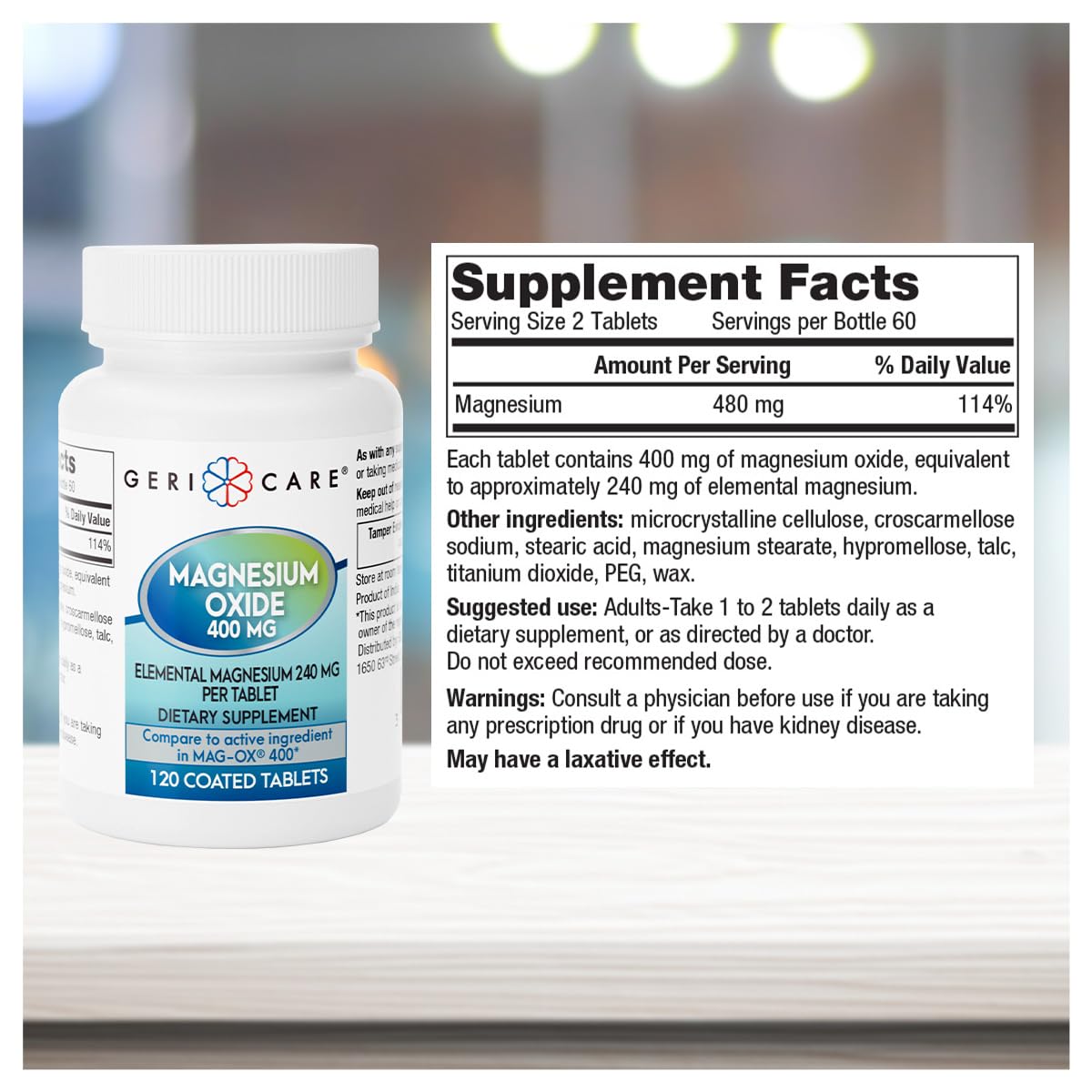 GeriCare Magnesium Oxide Supplement 240 mg of Elemental Magnesium, 120 Tablets, Essential Mineral Support, Promotes Vascular Health, Bone Strength, and Muscle Function (Pack of 1) GeriCare buy supplements canada