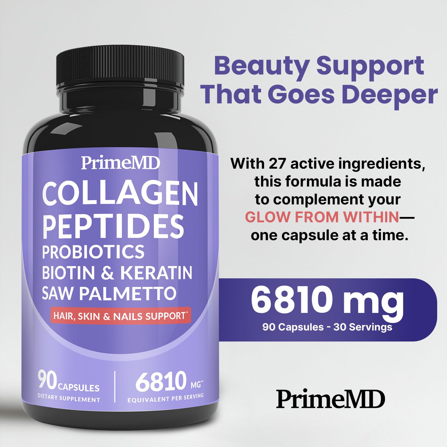 27-in-1 Hair Skin and Nails Vitamins (6810mg) with Biotin 10000mcg - Collagen Supplements for Men and Women - Keratin Supplements with Probiotics PrimeMD buy supplements canada