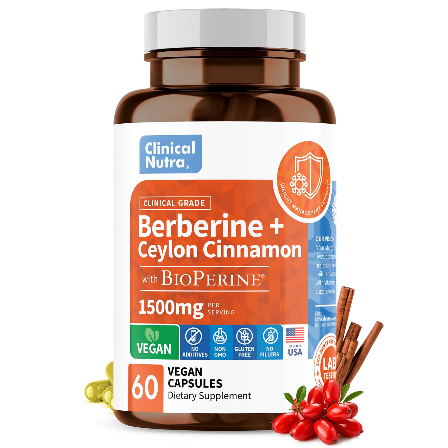 Clinical Grade Berberine Supplement 1500mg HCL Plus Ceylon Cinnamon Weight Managemen Clinical Nutra buy supplements canada