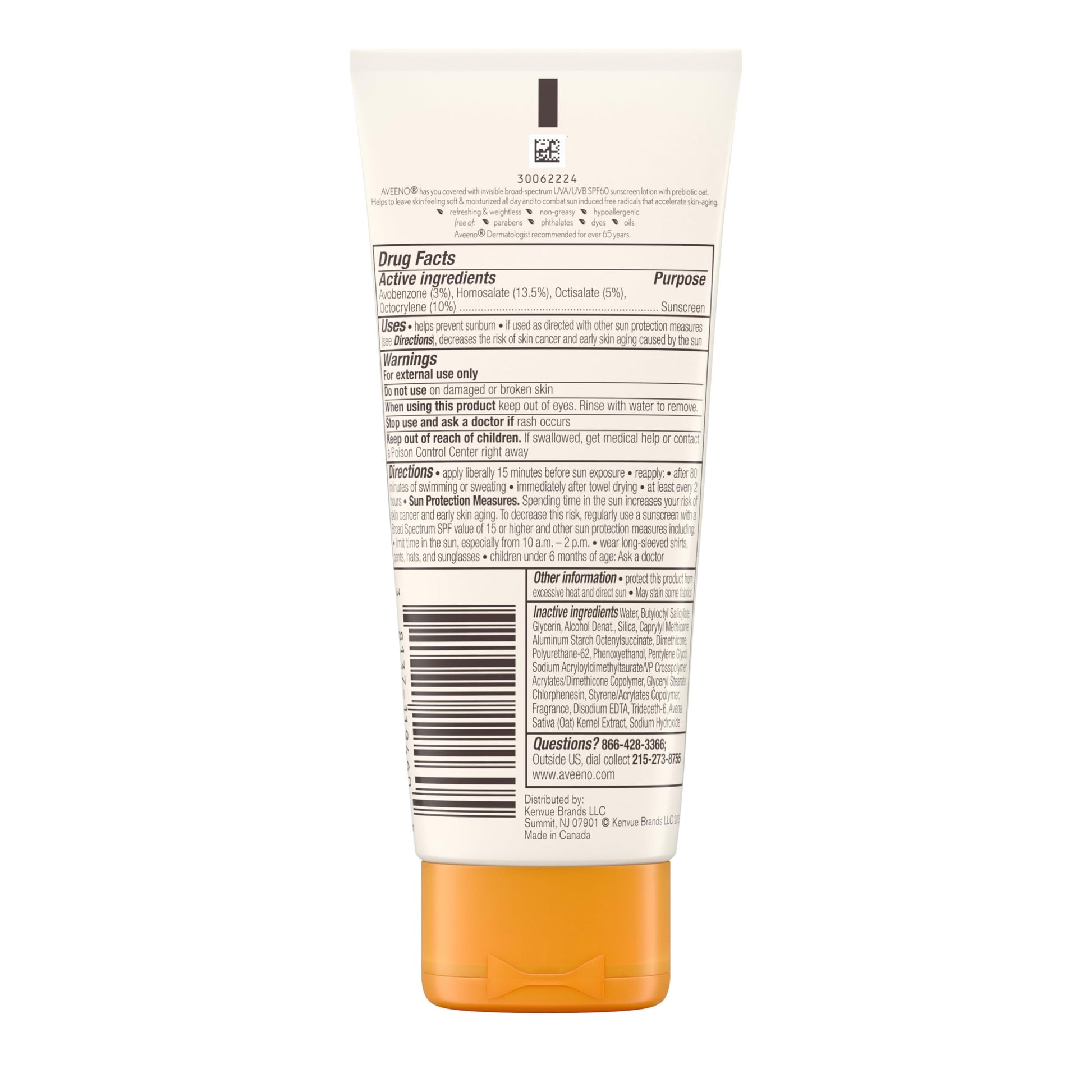Aveeno Protect + Hydrate Moisturizing Body Sunscreen Lotion with Broad Spectrum SPF 60 & Prebiotic Oat, Weightless & Refreshing Feel Aveeno buy supplements canada