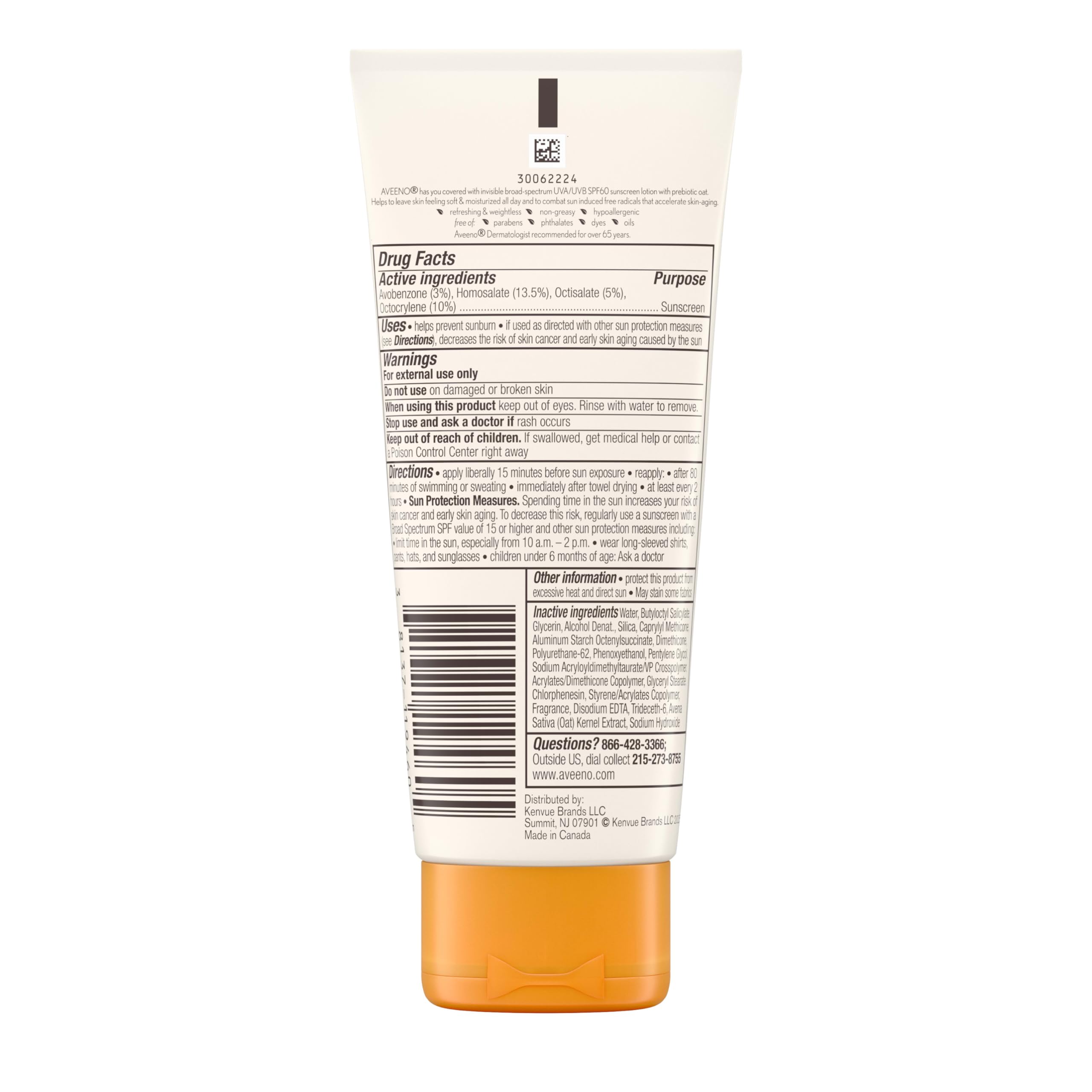 Aveeno Protect + Hydrate Moisturizing Body Sunscreen Lotion with Broad Spectrum SPF 60 & Prebiotic Oat, Weightless & Refreshing Feel Aveeno buy supplements canada