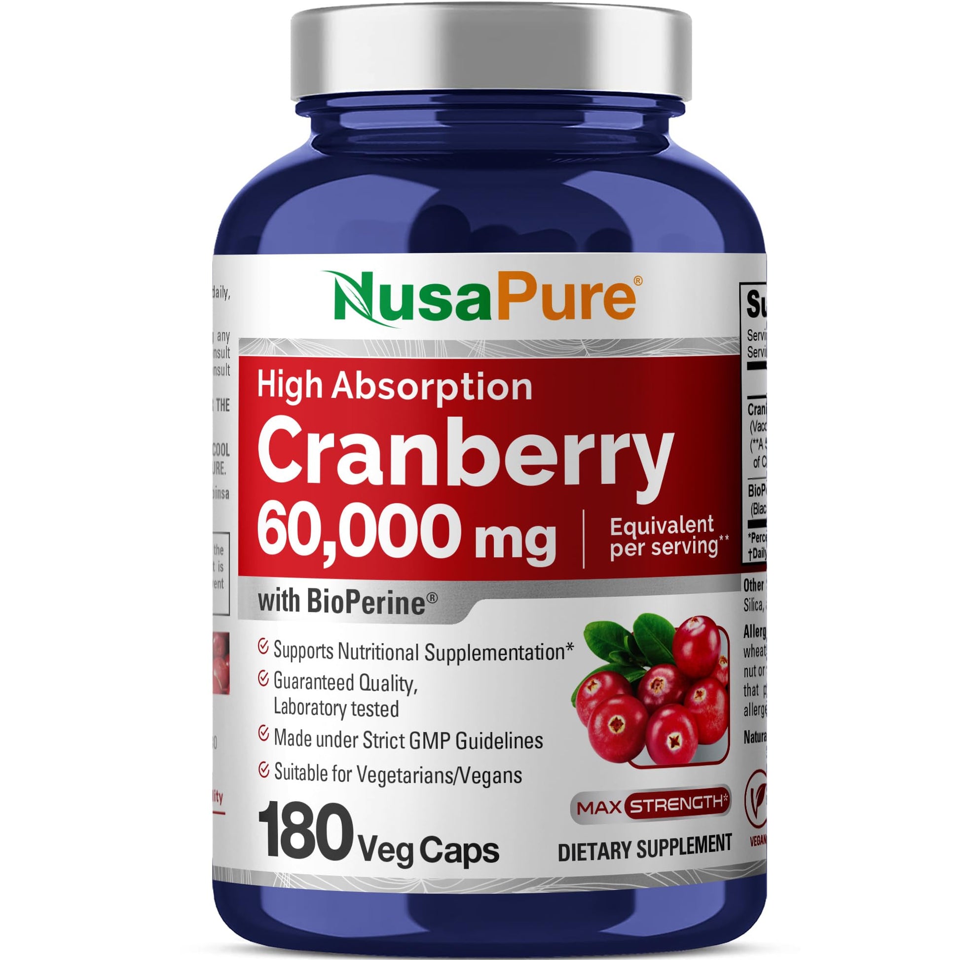 NusaPure Cranberry 60,000 mg 180 Veg Caps (Bioperine, Non-GMO, Vegan) NusaPure buy supplements canada