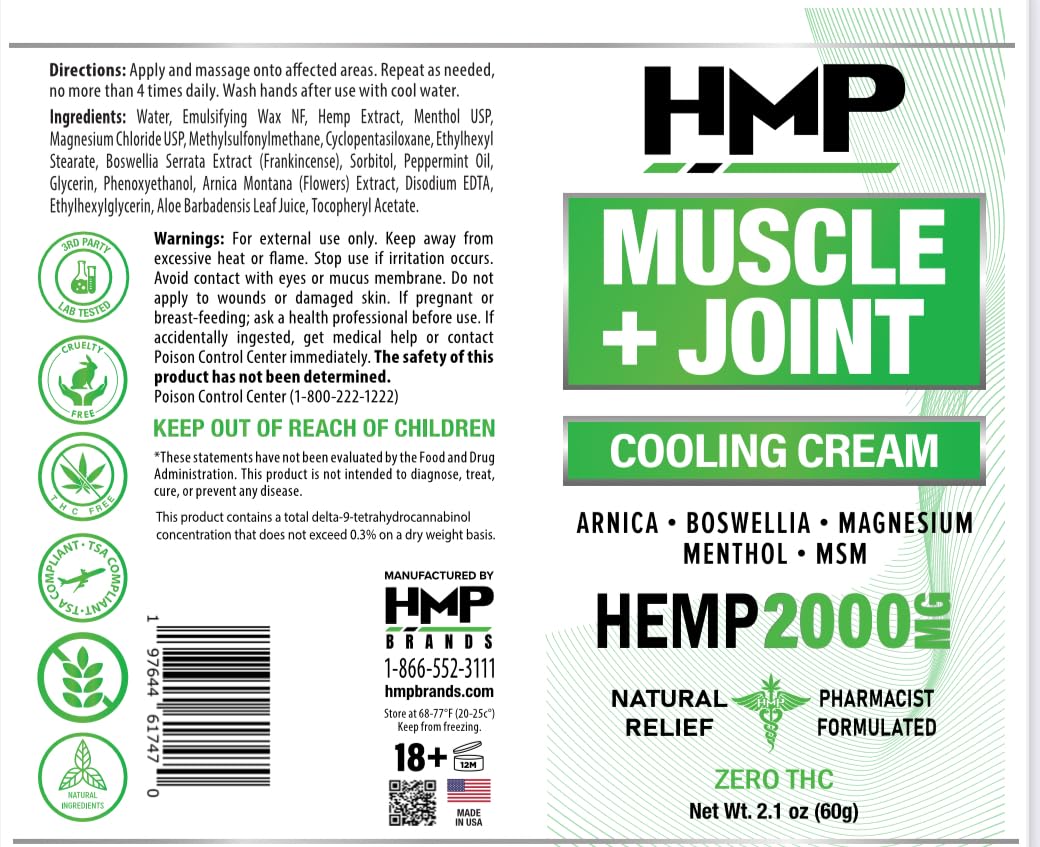 HMP BRANDS Hemp Cream Muscle & Joint Support 2000MG Hemp Discomfort Relief Formula w Menthol Ideal for Knee Muscle Joint Back Shoulder Elbow Maximum Joint Support, Natural Formula Made in USA (3 Pack) HMP BRANDS buy supplements canada