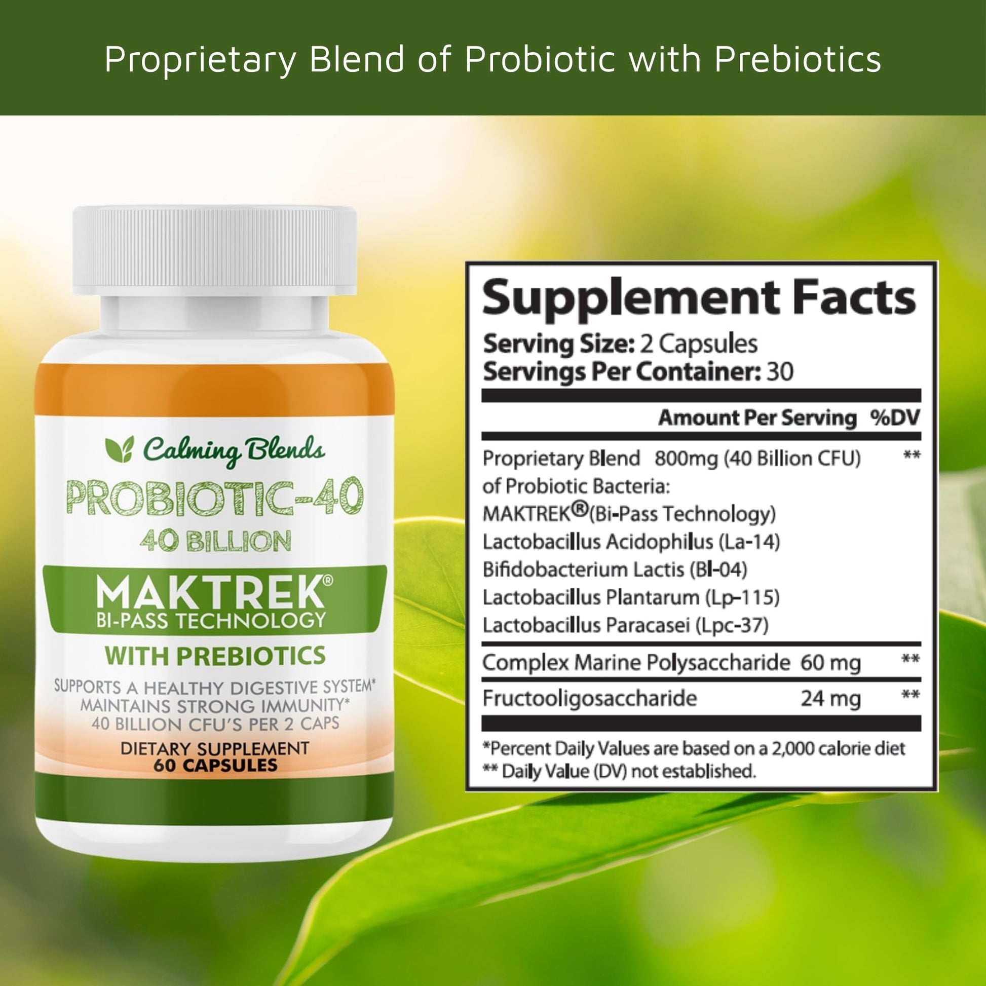 CALMING BLENDS Probiotic, 40 Billion CFU, Bi-Pass Delivery System for Maximum Effectiveness, Shelf Stable, 60 Vegetable Capsules CALMING BLENDS buy supplements canada