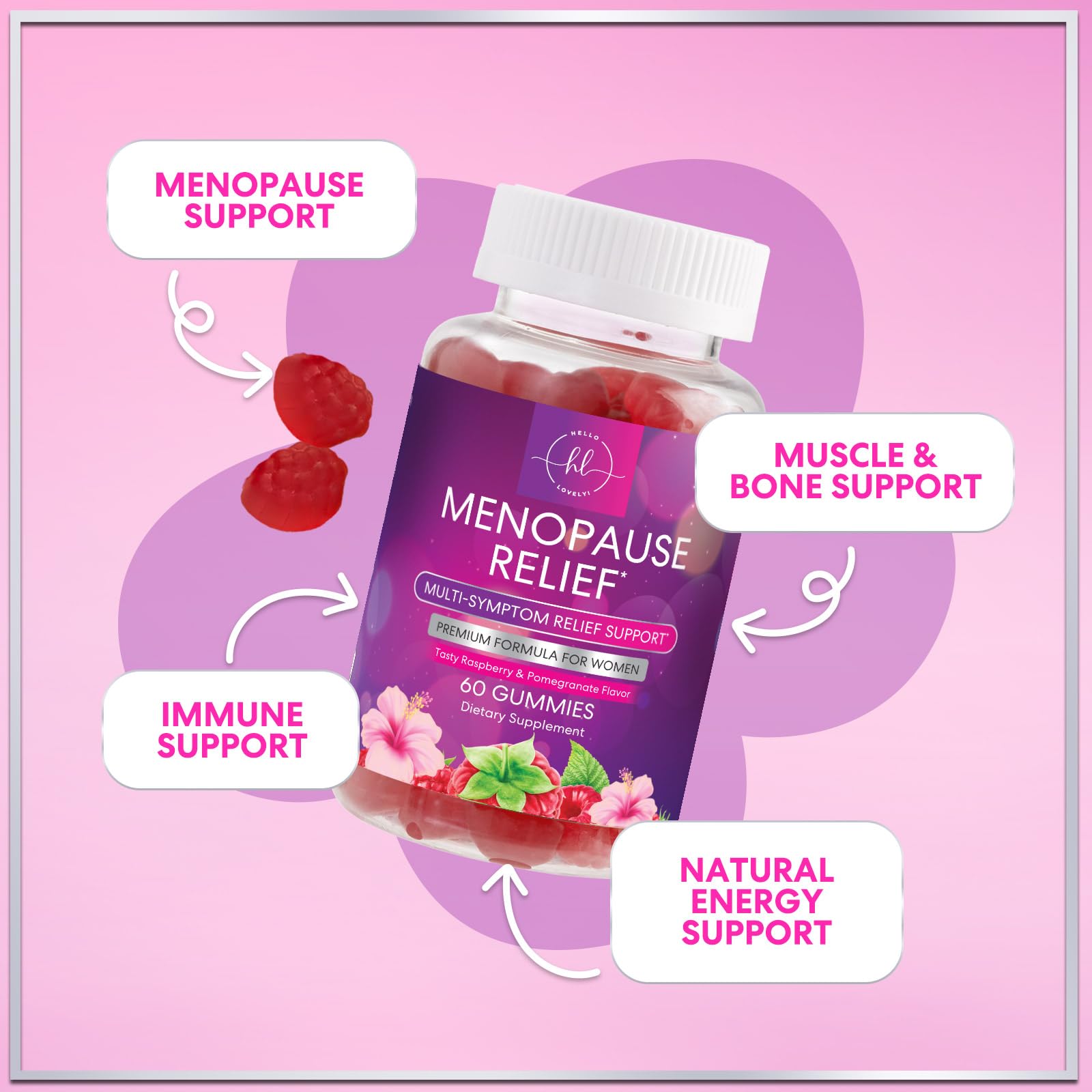 Menopause Supplements for Women - Complete Natural Mild Hot Flashes & Night Sweats Support, Multi Benefit Menopause Relief Gummy, Support for Balance & Energy, Gluten-Free & Non-GMO - 60 Gummies Hello Lovely! buy supplements canada