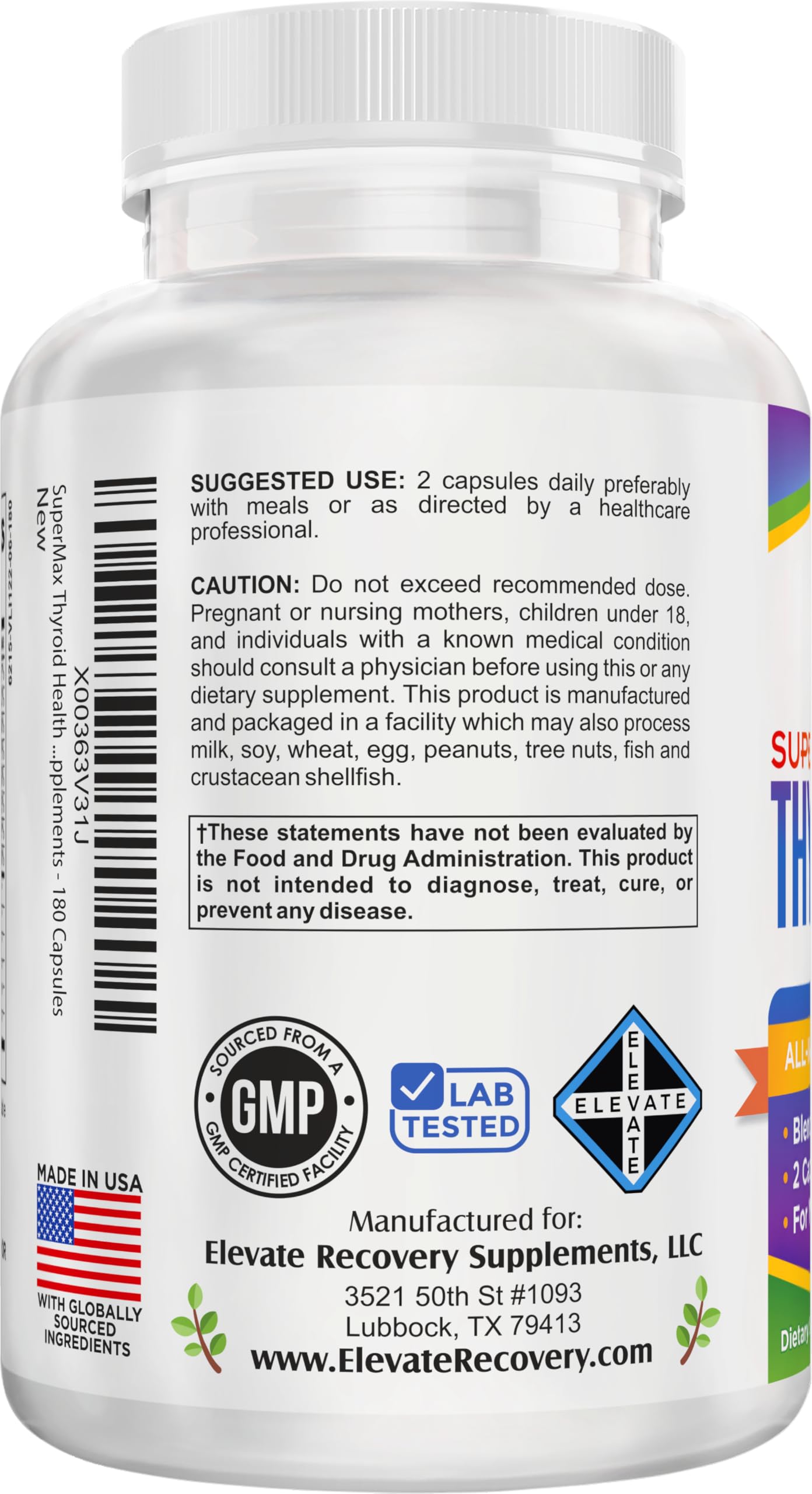 Thyroid Support (3-Month) Supplement All-in-1 with 14 Active Ingredients in 1 Formula | Thyroid Health Support Supplements | Women & Men | 90-Day Bulk Supply | 180 Capsules Elevate Recovery Supplements buy supplements canada