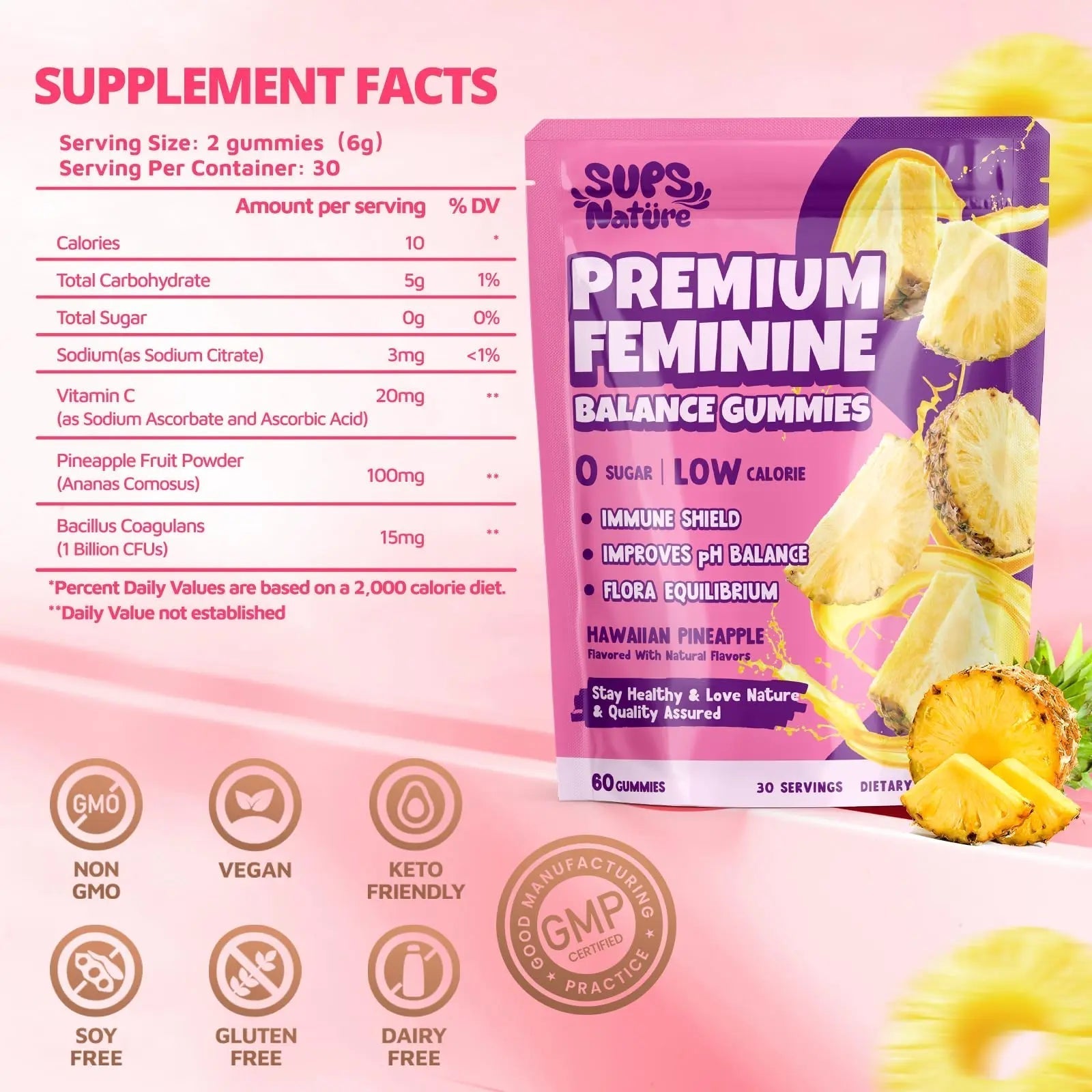 Women's Probiotic Gummies Nutrition Premium Feminine Balance Gummies - Supports pH Balance, Digestion & Immune Health - Hawaiian Pineapple Flavor sups nature buy supplements canada