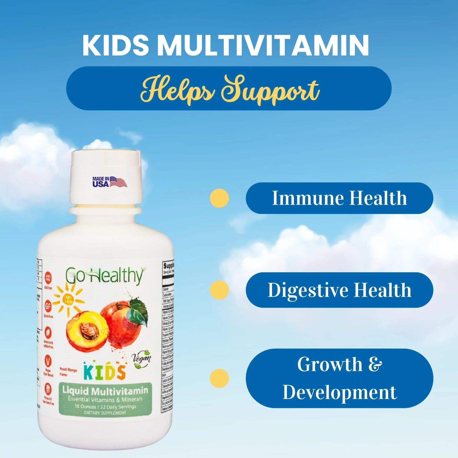 Go Healthy Kids Liquid Multivitamin | Immune Support | Kid Liquid Multivitamins | High Absorption | Vegan Vitamins | Kids Vitamins Multivitamin Go Healthy Natural buy supplements canada