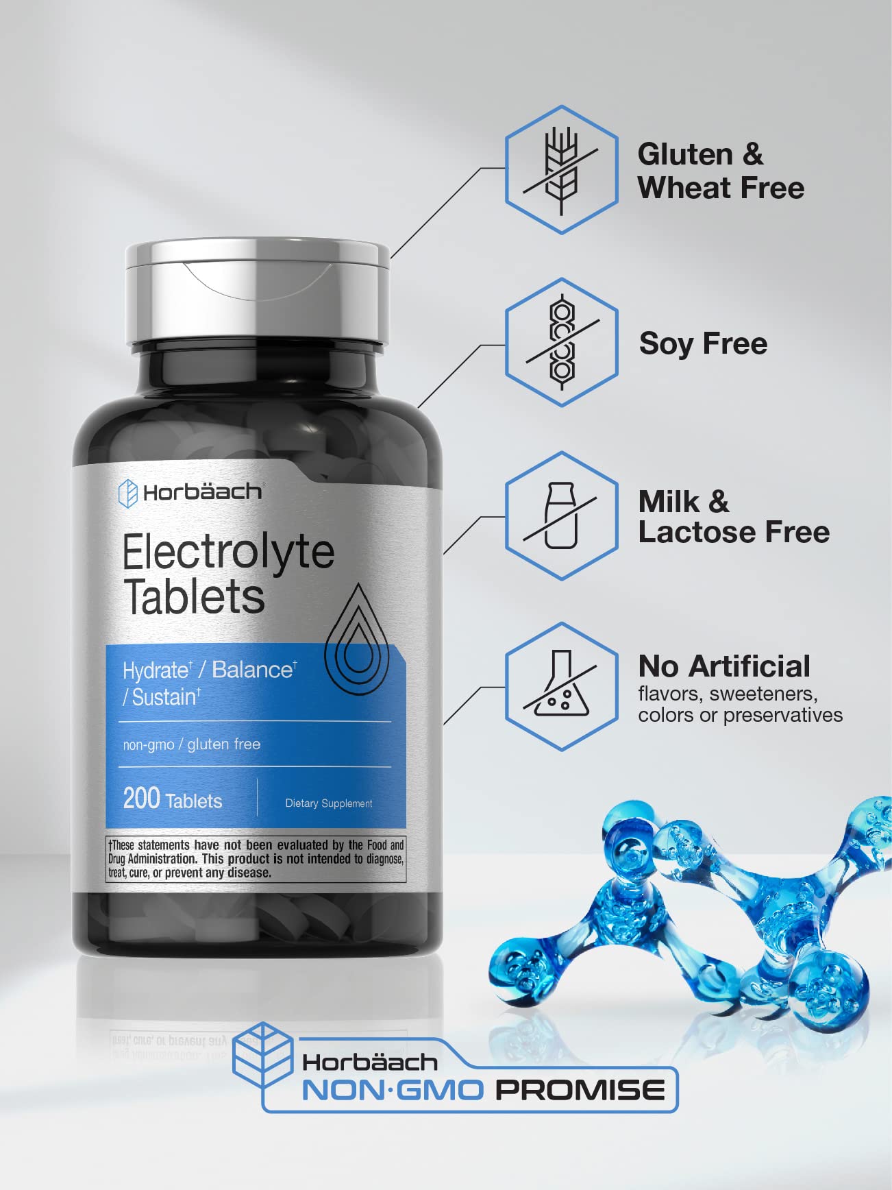 Horbäach Electrolyte Tablets | 200 Count | Helps Hydrate, Balance, & Sustain | with Calcium, Magnesium, Chloride, Sodium and Potassium | Vegetarian, Non-GMO & Gluten Free Horbäach buy supplements canada