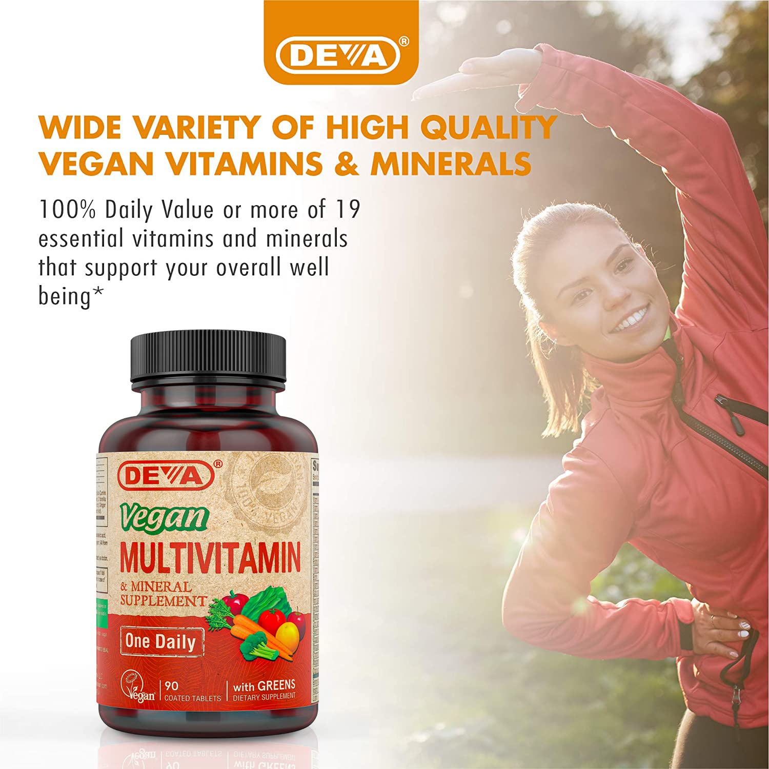 DEVA Vegan Multivitamin & Mineral Supplement with Iron 2-Pack, Spirulina, Chlorella, Ashwagandha, Broccoli & More, 90 Coated Tablets Each DEVA buy supplements canada