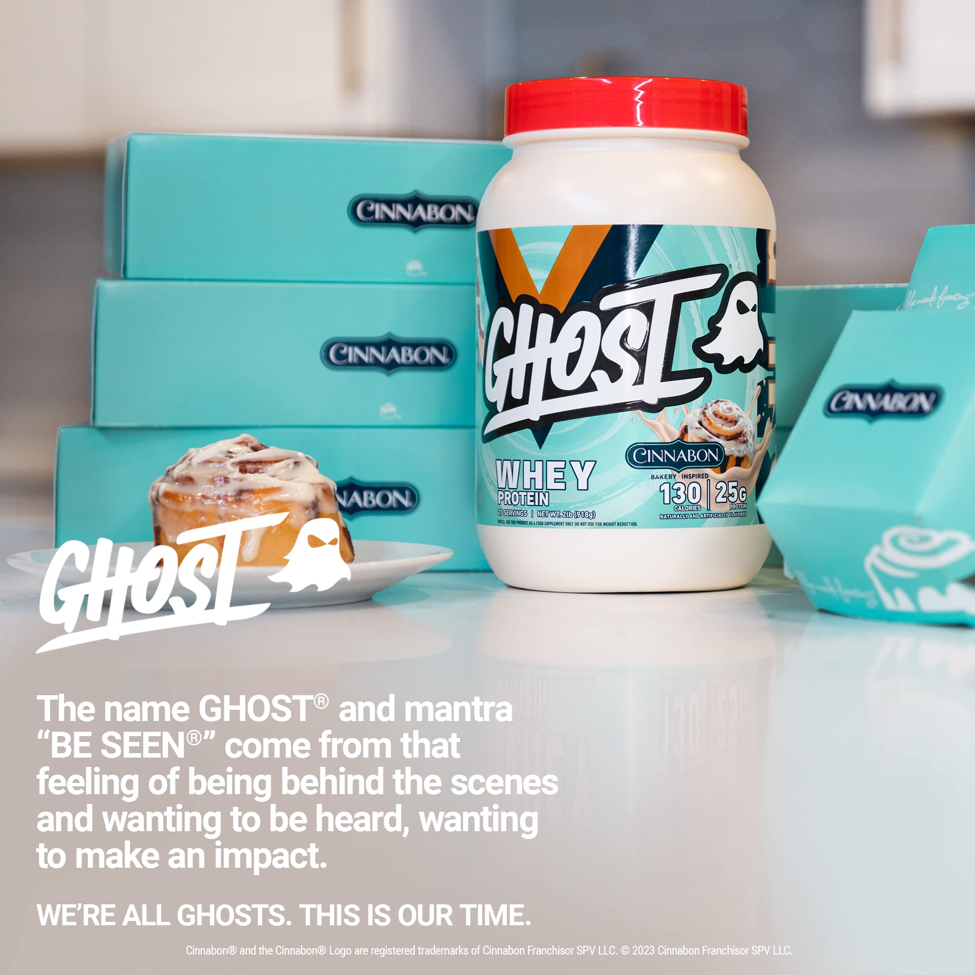 GHOST Whey Protein Powder, Cinnabon - 2LB Tub, 25G of Protein - Cinnamon Roll Flavore GHOST buy supplements canada