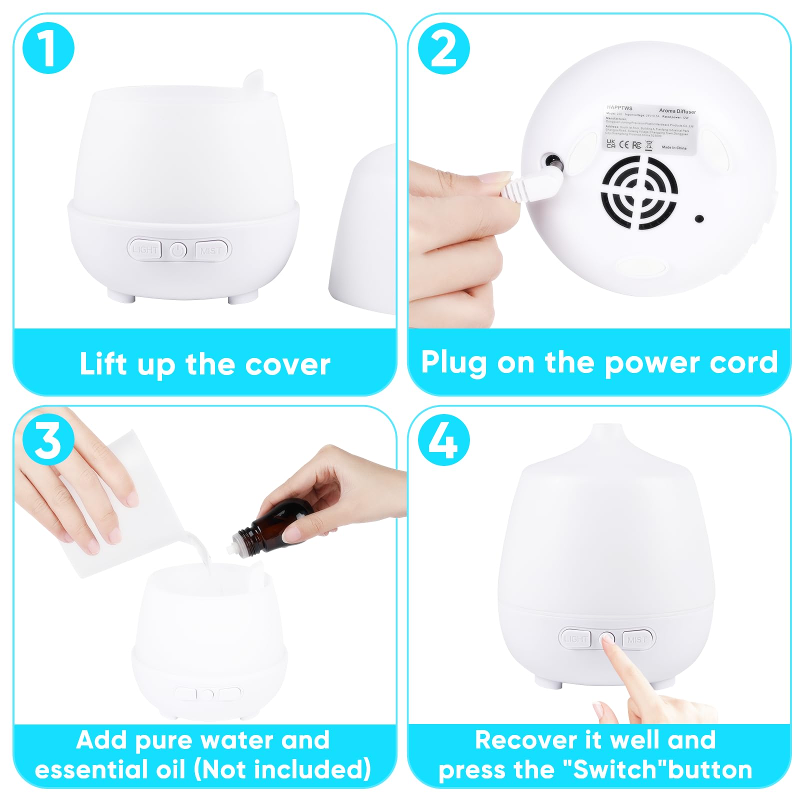 HAPPTWS 220Ml Essential Oil Diffuser - Diffusers for Essential Oils Aromatherapy Diffuser HAPPTWS buy supplements canada
