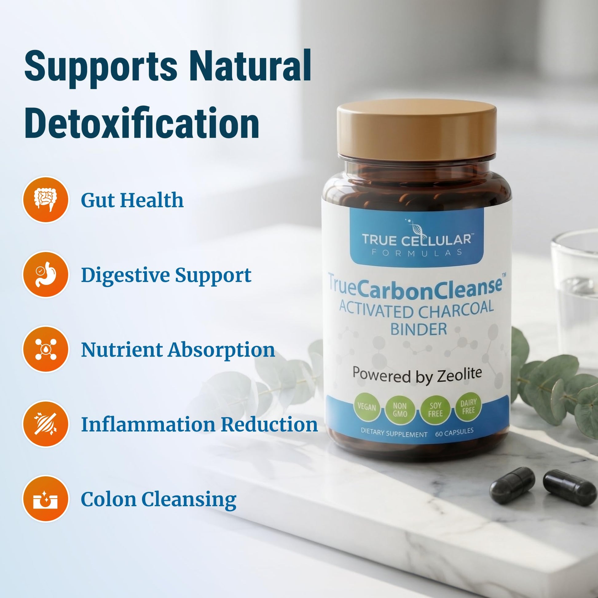 Gut Detox & Liver Cleanse - Organic Activated Charcoal Capsules with Clinoptilolite Zeolite Binder - TrueCarbonCleanse™ Carbon Supplement - 60 Bamboo Charcoal Pills True Cellular Formulas buy supplements canada