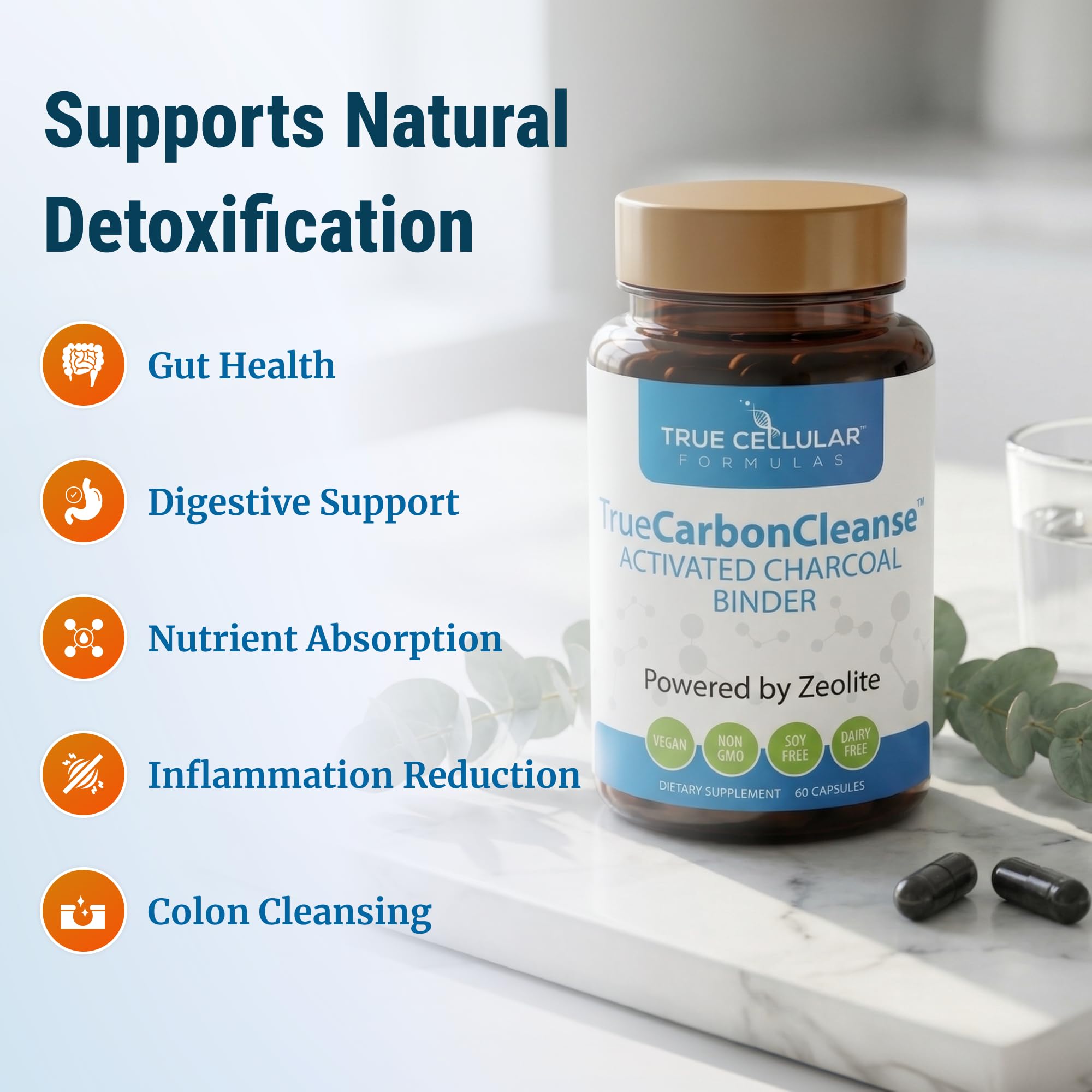 Gut Detox & Liver Cleanse - Organic Activated Charcoal Capsules with Clinoptilolite Zeolite Binder - TrueCarbonCleanse™ Carbon Supplement - 60 Bamboo Charcoal Pills True Cellular Formulas buy supplements canada