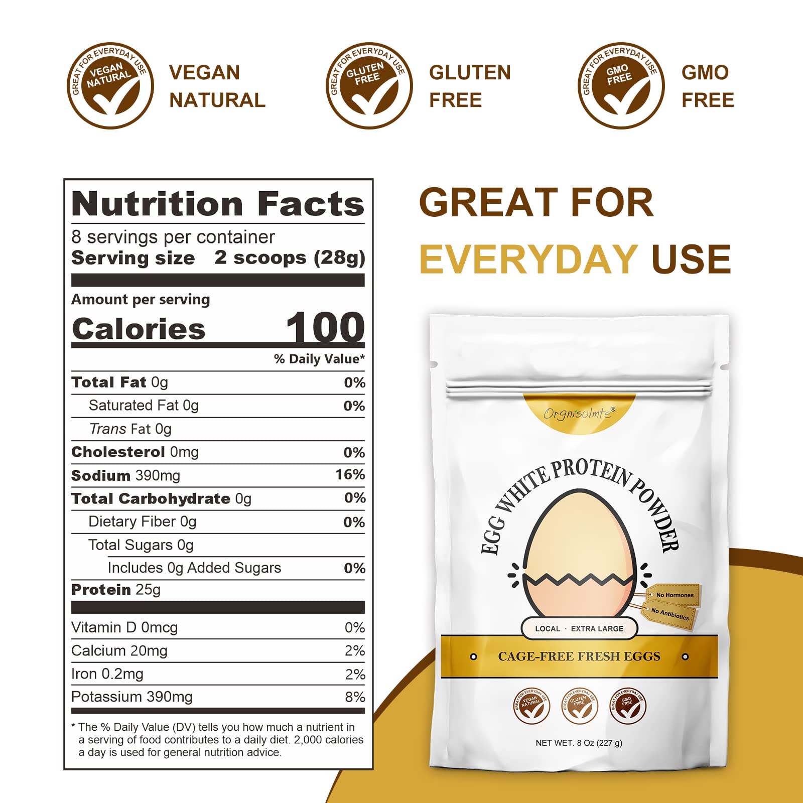 Orgnisulmte Egg White Protein Powder 8 Oz, Pasteurized Dried Egg Whites Protein, Gluten-Free, Non-GMO, Unflavored, Free Range High Whip for Baking, Desserts 227g orgnisulmte buy supplements canada