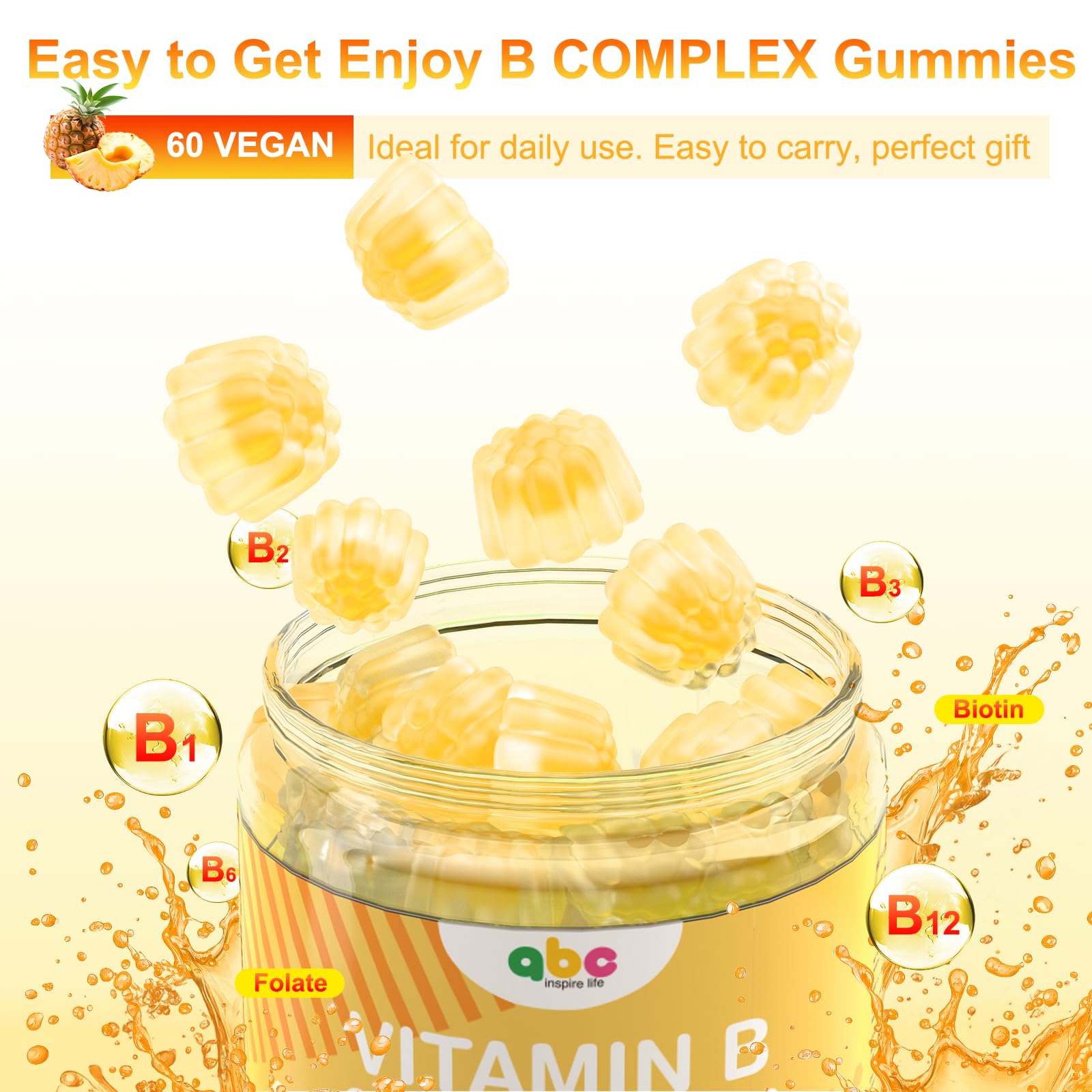 NEWOLITE Vitamin B Complex Gummies for Adult Kid-Pineapple Flavor-Chewable Supplement with 8 Essential B Vitamins NEWOLITE buy supplements canada
