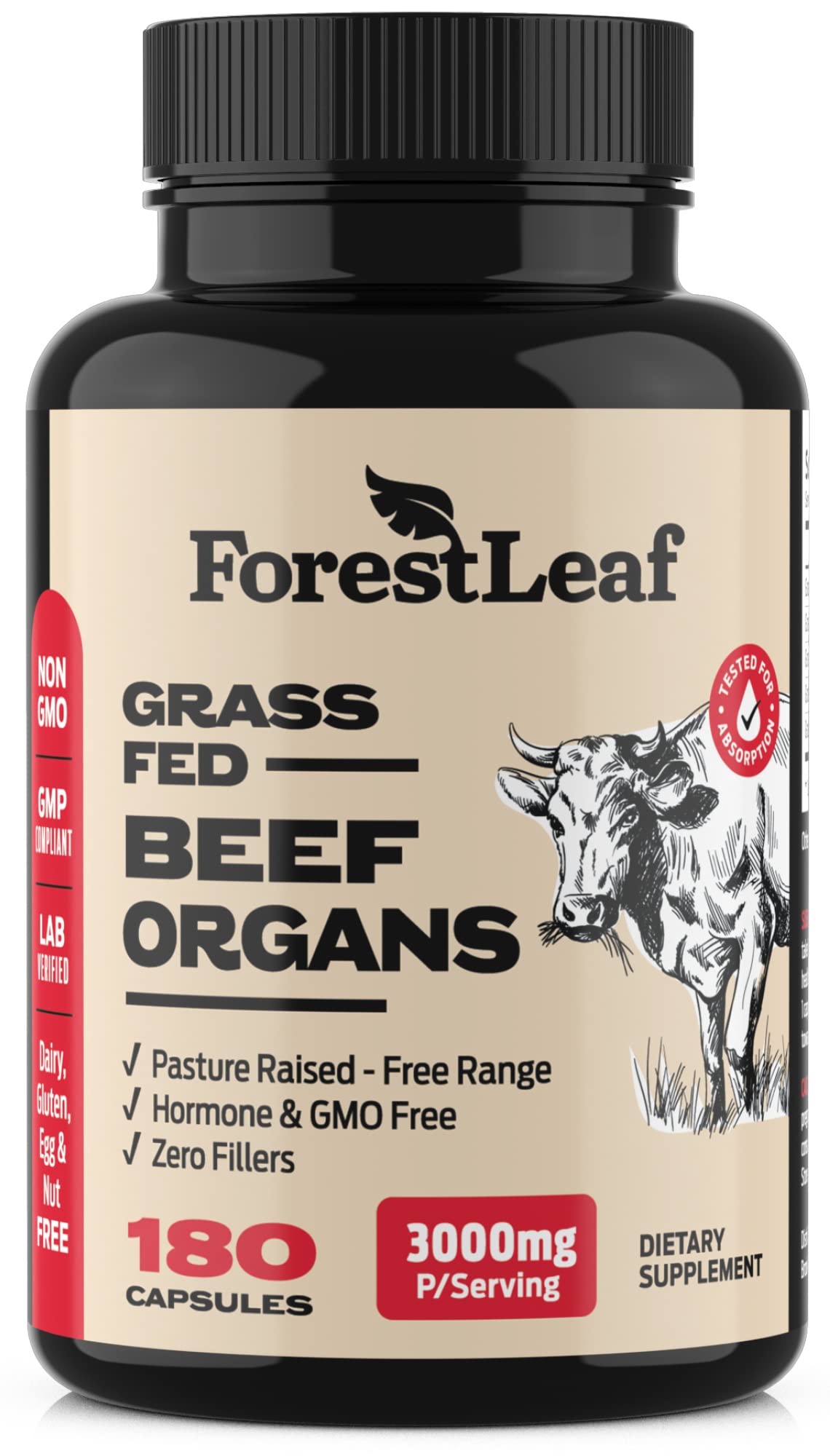 ForestLeaf Beef Organ Supplement - Grass Fed & Pasture Raised - Total Body Wellness & Performance, Organ Complex with 3000mg of Desiccated Beef Liver, ForestLeaf buy supplements canada