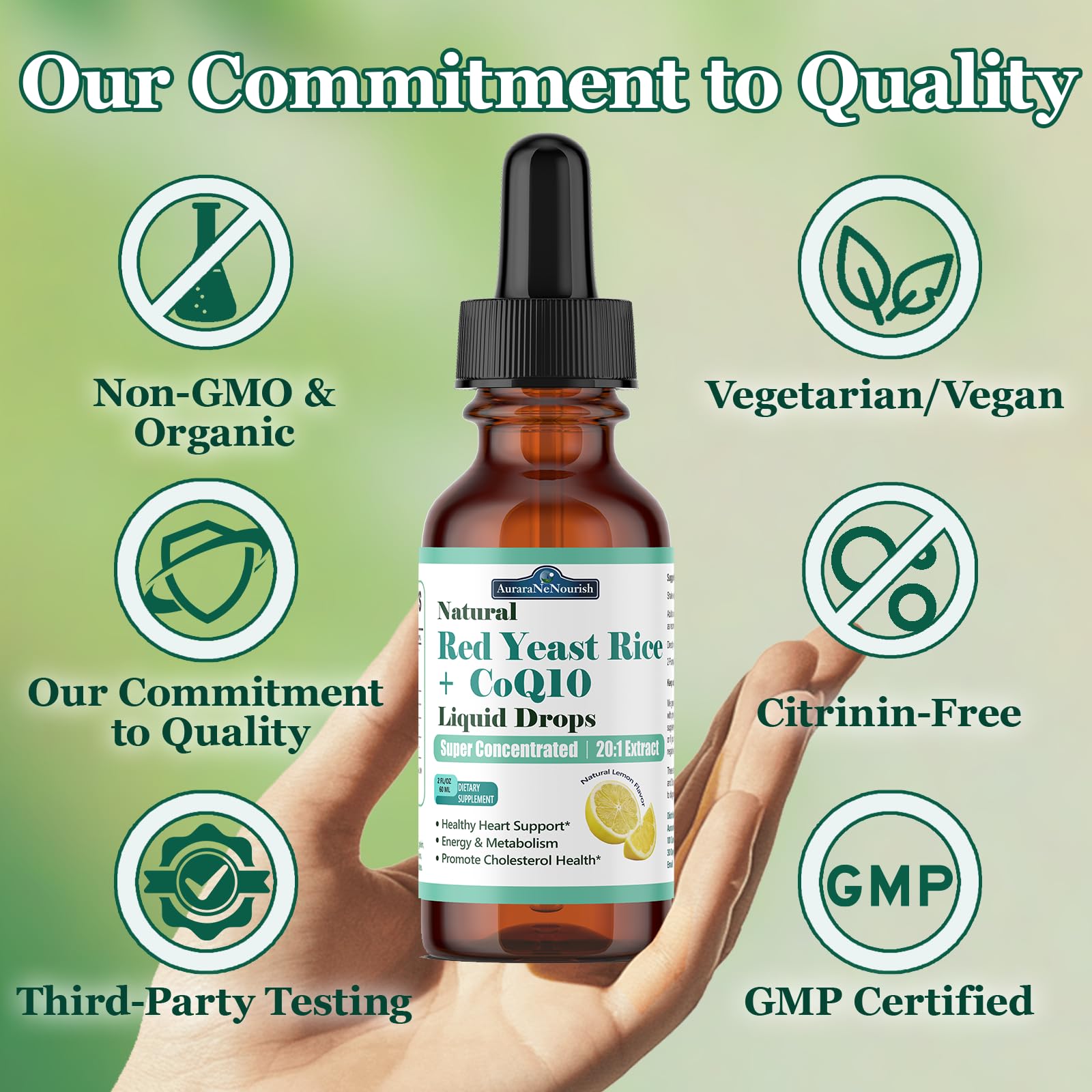 Liposomal Red Yeast Rice with Coq10 Liquid Drops, 5-in-1 Extra Strength 1200mg Cholesterol & Heart Support w. Citrus Bergamot Alpha Lipoic Acid | Cholesterol Lowering Supplement | GMO & Citrinin Free AuraraNeNourish buy supplements canada