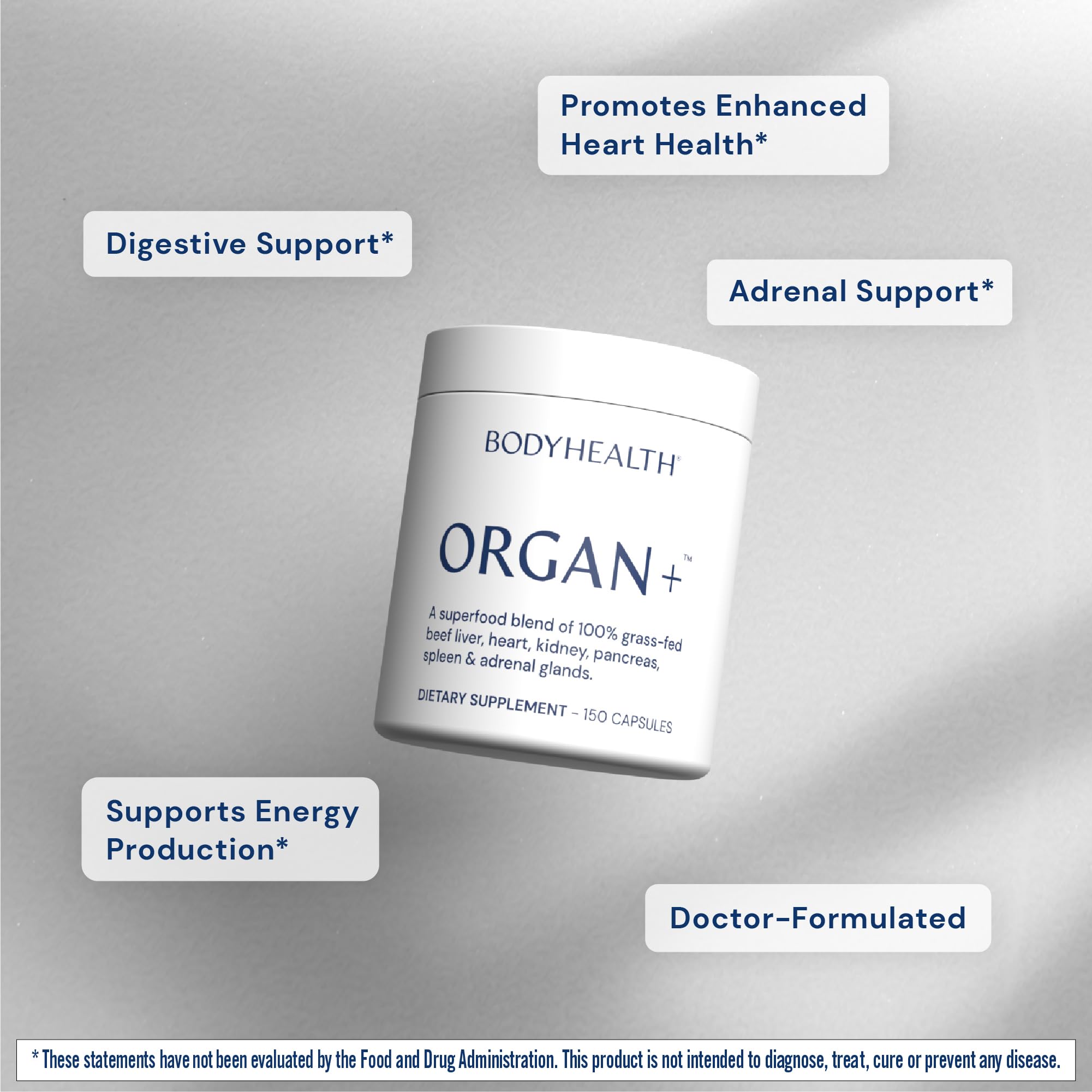 BodyHealth Organ+ Grass-Fed Glandular Organ Complex, Grassfed Beef Organ Supplement, Dessicated Beef Liver, Heart, Kidney, Pancreas, Spleen, Non GMO, Adrenal, Supplement, (150 Capsules) BodyHealth buy supplements canada