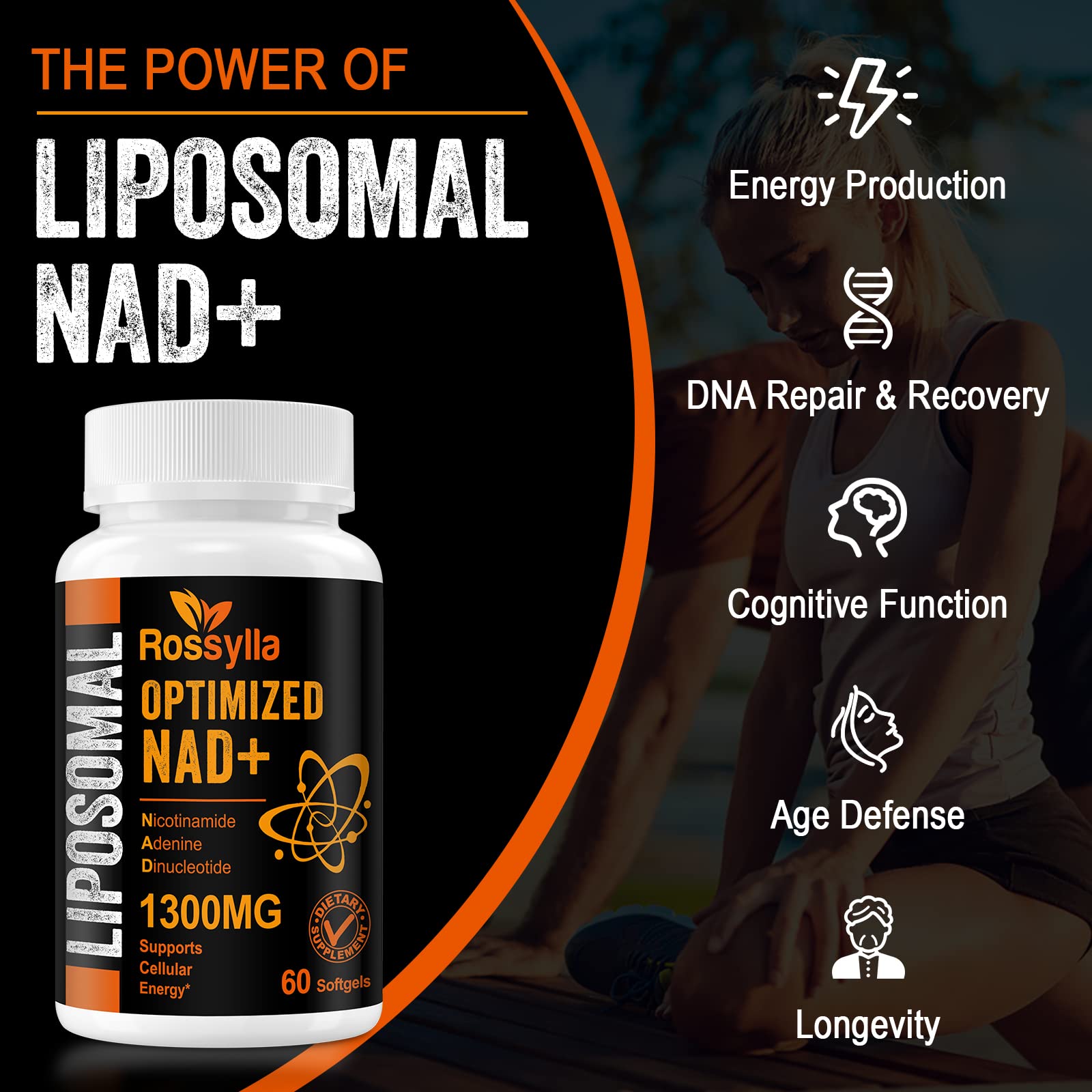 Rossylla 1300 MG Liposomal NAD+ Supplement | Highest Absorption | Purest NAD Supplemet to Boost NAD+ Effetively | Boosting NAD+ Supplement for Aging Defese, Cellular Energy, Longevity | 60 Count Rossylla buy supplements canada