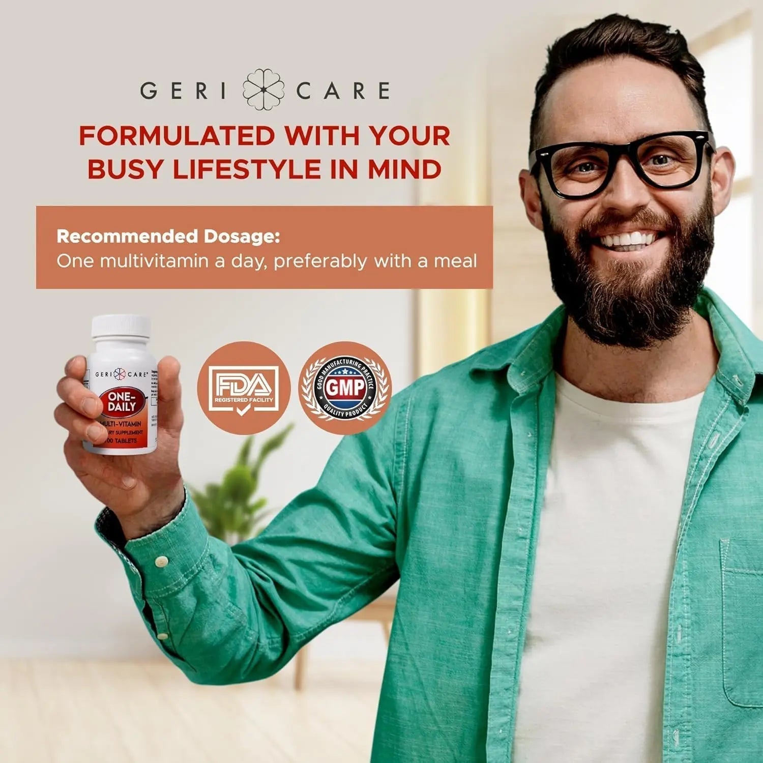 GeriCare One-Daily Multi-Vitamin Tablet, 100 Count Adult Multivitamin Supplement | Easy-to-Take Dietary Supplement with Vitamins A, C, D3, B, Calcium GeriCare buy supplements canada