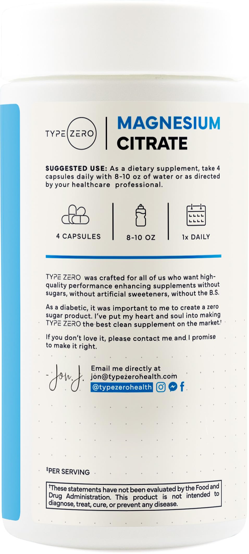 Type Zero Clean Magnesium Citrate Capsules (420mg Per Serving - 200 Capsules) Pure Magnesium Citrate Supplement, Non-GMO - Gluten Free, 50 Servings Type Zero buy supplements canada
