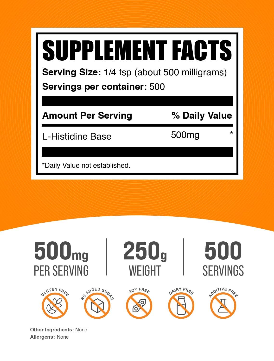 BulkSupplements.com L-Histidine Powder - as L-Histidine Base, Histidine Supplement - Essential Amino Acid & Gluten Free, 500mg per Serving, 250g (8.8 oz) (Pack of 1) BulkSupplements buy supplements canada