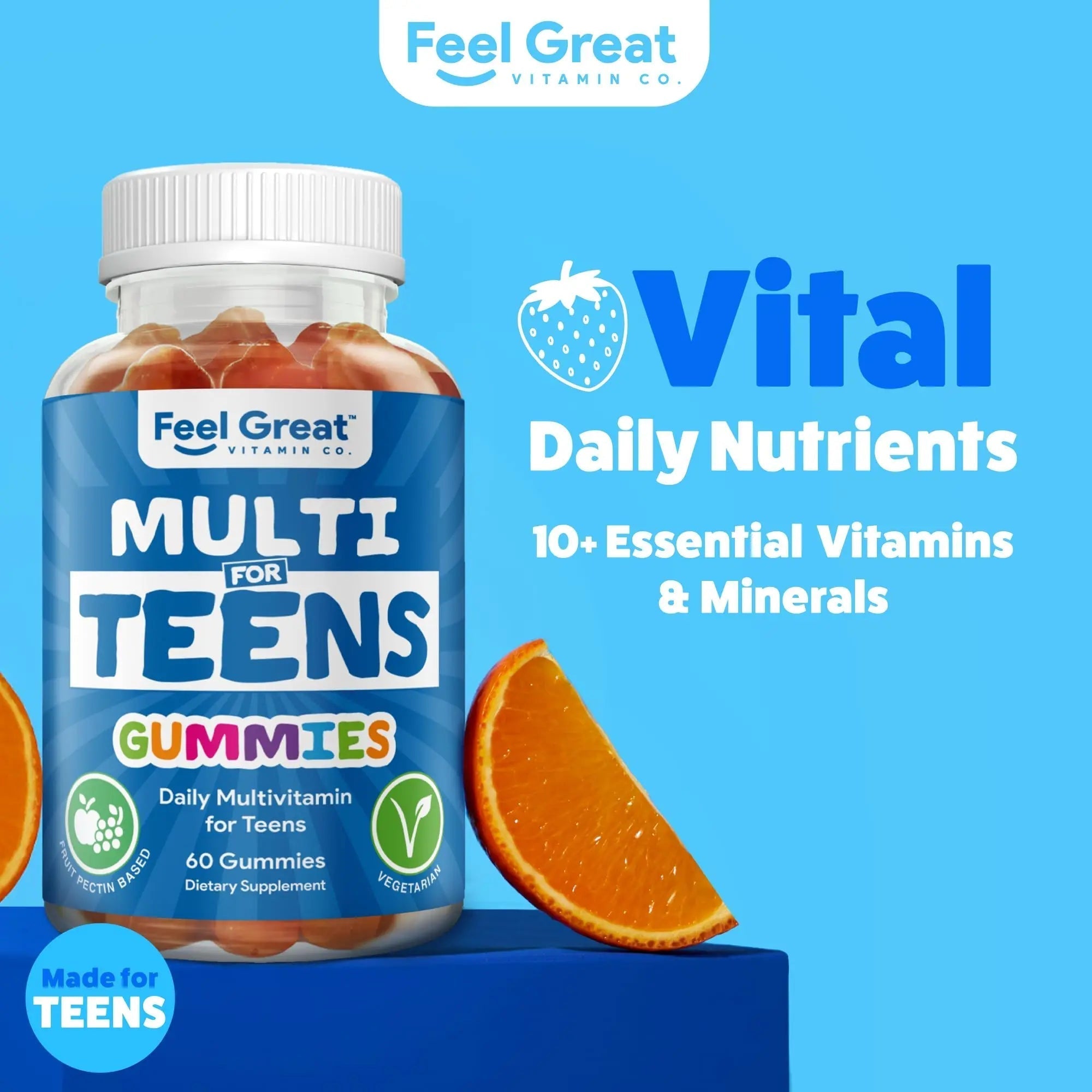 Feel Great Teen Vitamins Multivitamin Gummies | Citrus & Strawberry Flavor for Teen Boys & Girls | for Bone, Muscle & Immune Support | The Feel Great Vitamin Company buy supplements canada