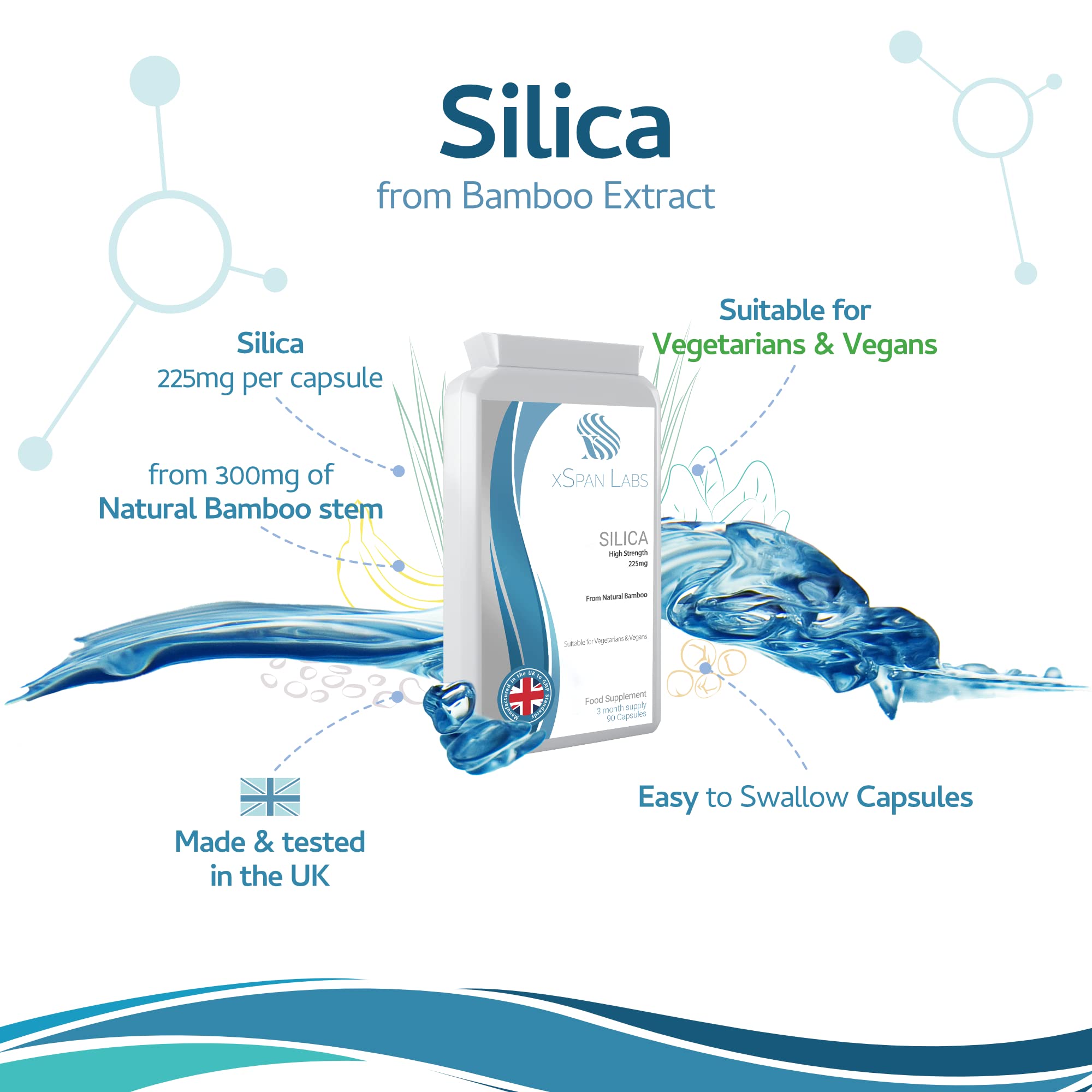 Silica 225mg – 90 Capsules - A Potent Highly Bioavailable Form - Naturally Sourced from Bamboo Extract - One-A-Day Vegan Capsules to Support Healthy Hair, Nails and Skin - Made in The UK Xspan Labs buy supplements canada