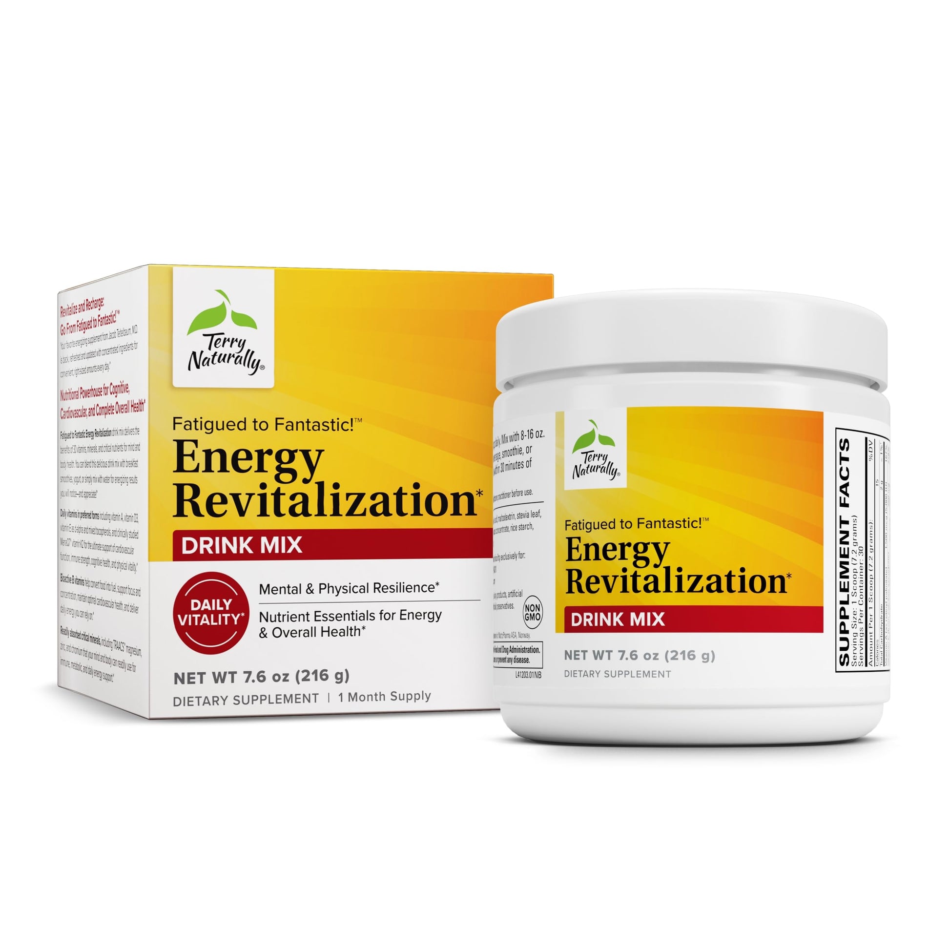 Terry Naturally Fatigued to Fantastic Energy Revitalization - Drink Mix for Energy with L-Tyrosine, Vitamins A, D3, E & B - Supports Heart Health - 7.6 oz (30 Servings) Terry Naturally buy supplements canada