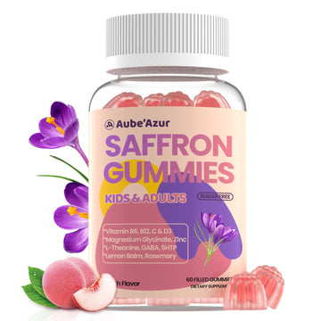 Saffron Gummies for Kids Adults 88.5mg, 15-in-1 Saffron Supplements for Kids, with B6, B12, C, D3, Magnesium Glycinate, Zinc for Nerve, Rest, Focus, Sugar Free, Vegan, Non- GMO, Peach Flavor, 60 Count Aube'Azur buy supplements canada