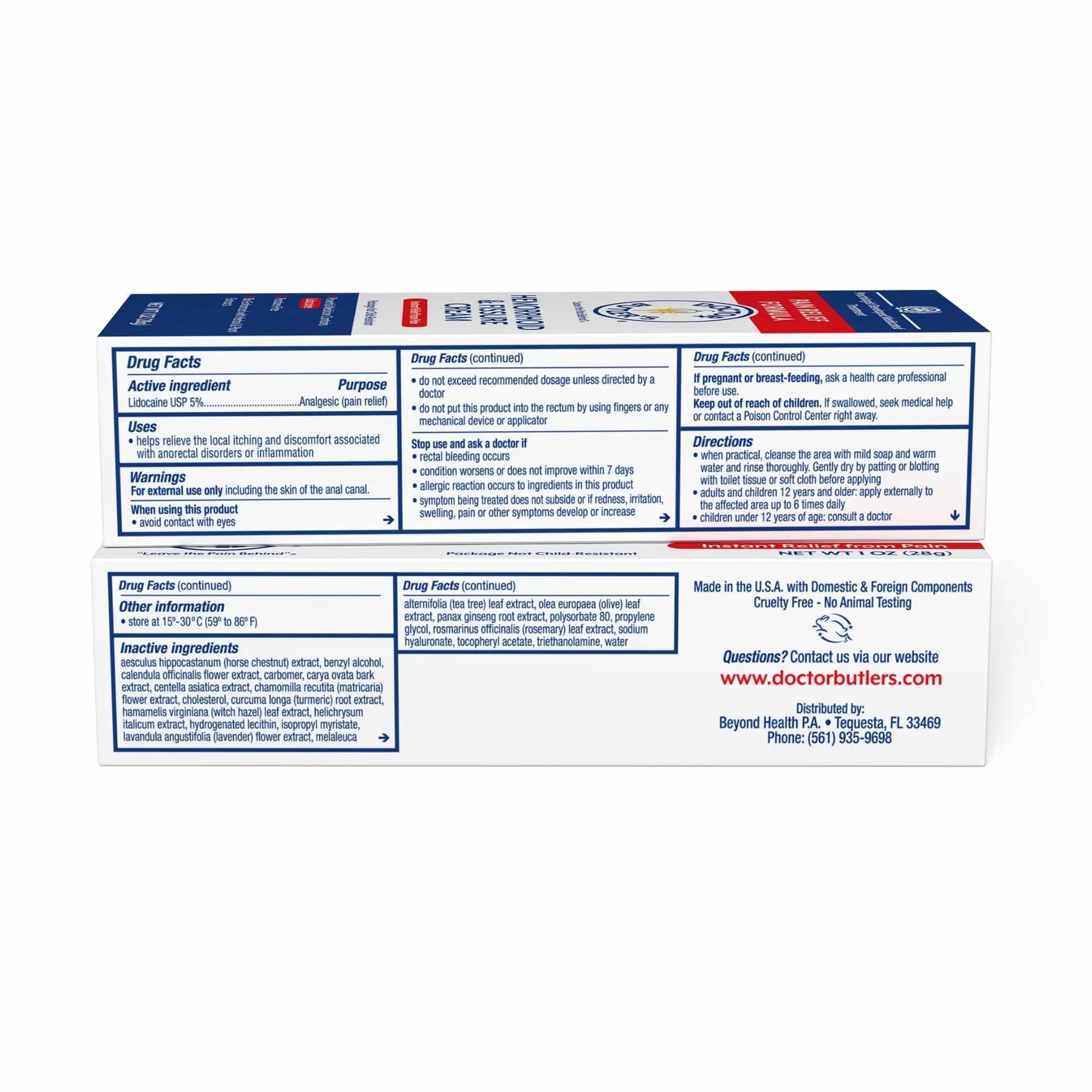 Doctor Butler's Hemorrhoid & Fissure Cream – Instant Pain Relief Hemorrhoid Treatment with Lidocaine, Fast Acting Hemorrhoid Cream for Relief from External Itching and Burning (1 oz.) Doctor Butler's buy supplements canada