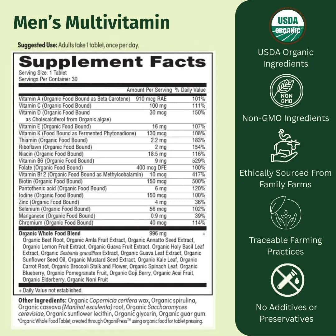 EarthFirst Organic Men’s Multi Once Daily, Whole-Food Multivitamin with 19 Vitamins & Minerals for Energy, Heart, Bone Strength EarthFirst Organic buy supplements canada