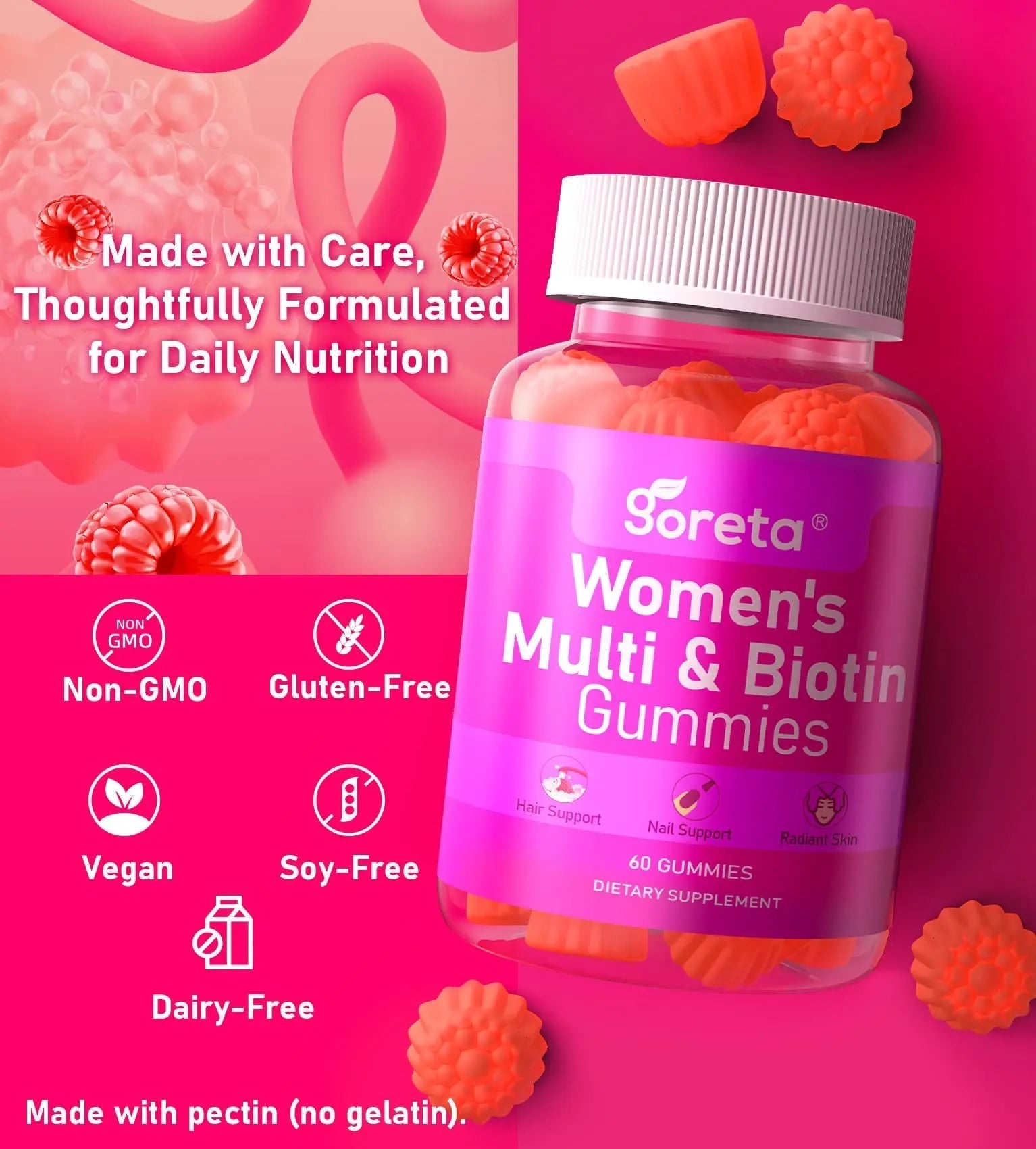 Goreta Women’s Multivitamin Gummies with Biotin 2,500 mcg – 15 Key Nutrients, Sugar-Free Mixed Berry, Pectin-Based, 60 Count Goreta buy supplements canada