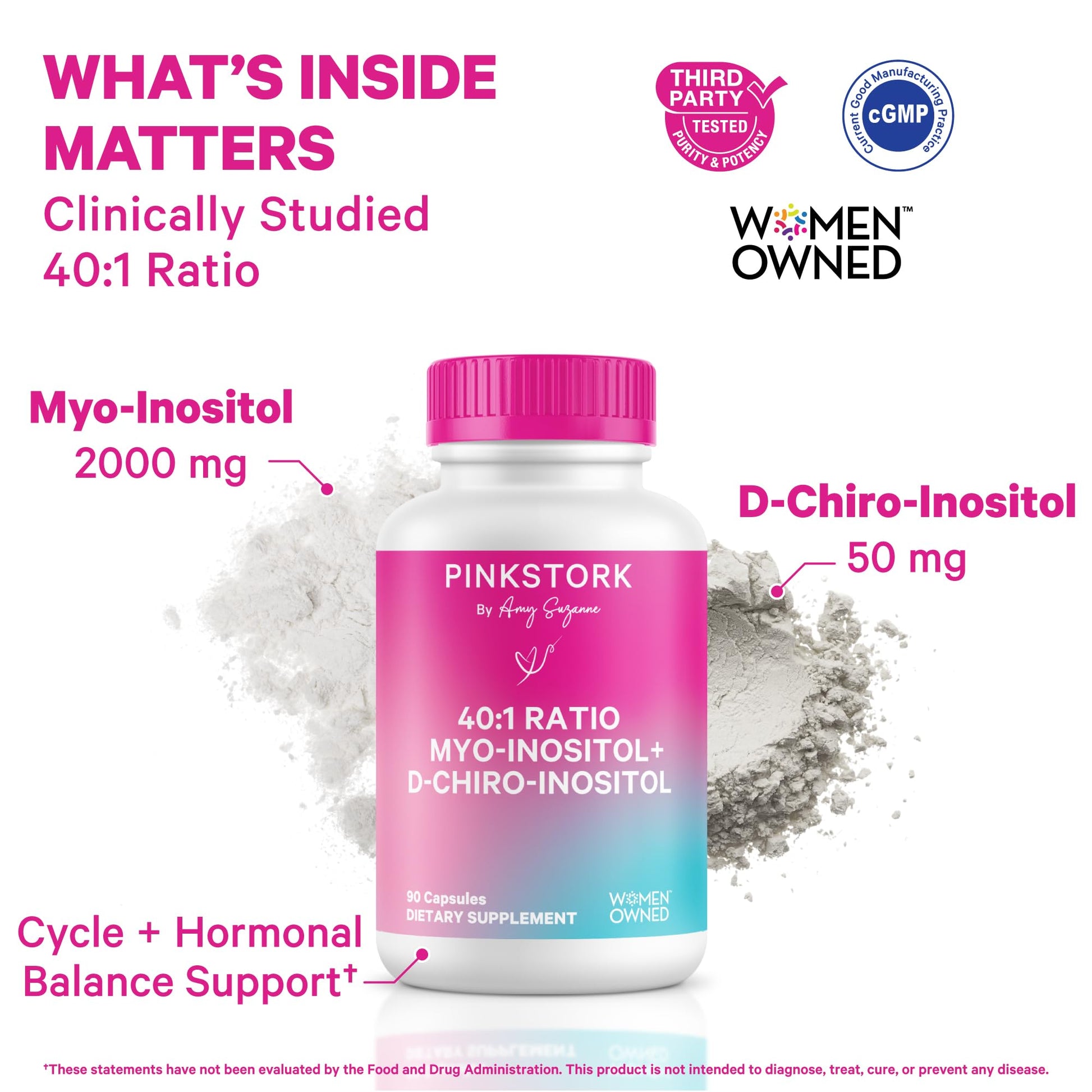 Pink Stork Myo-Inositol & D-Chiro Inositol Supplement - Hormonal Balance for Women - Ovarian Support - 40:1 Ratio - Fertility Supplements for Women - 180 Capsules, 2 Month Supply Pink Stork buy supplements canada