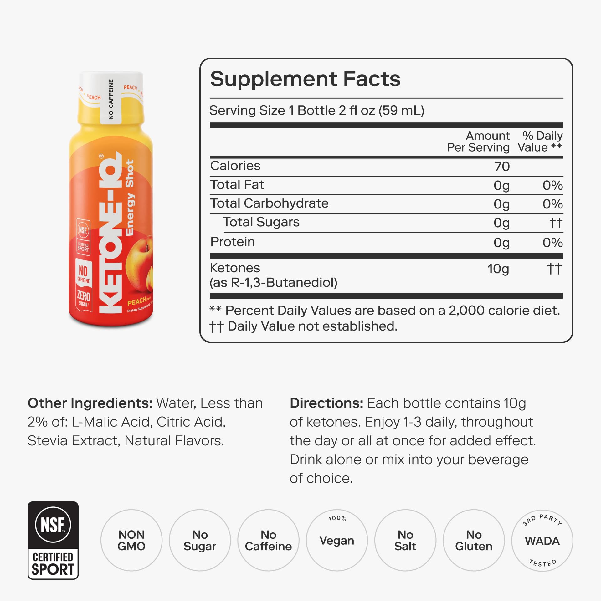 Ketone-IQ No Caffeine Performance Energy Shots – Ketone Fuel for Focus & Endurance, Metabolism Support, 10g Ketones, 24 Pack (Peach) Ketone-IQ buy supplements canada