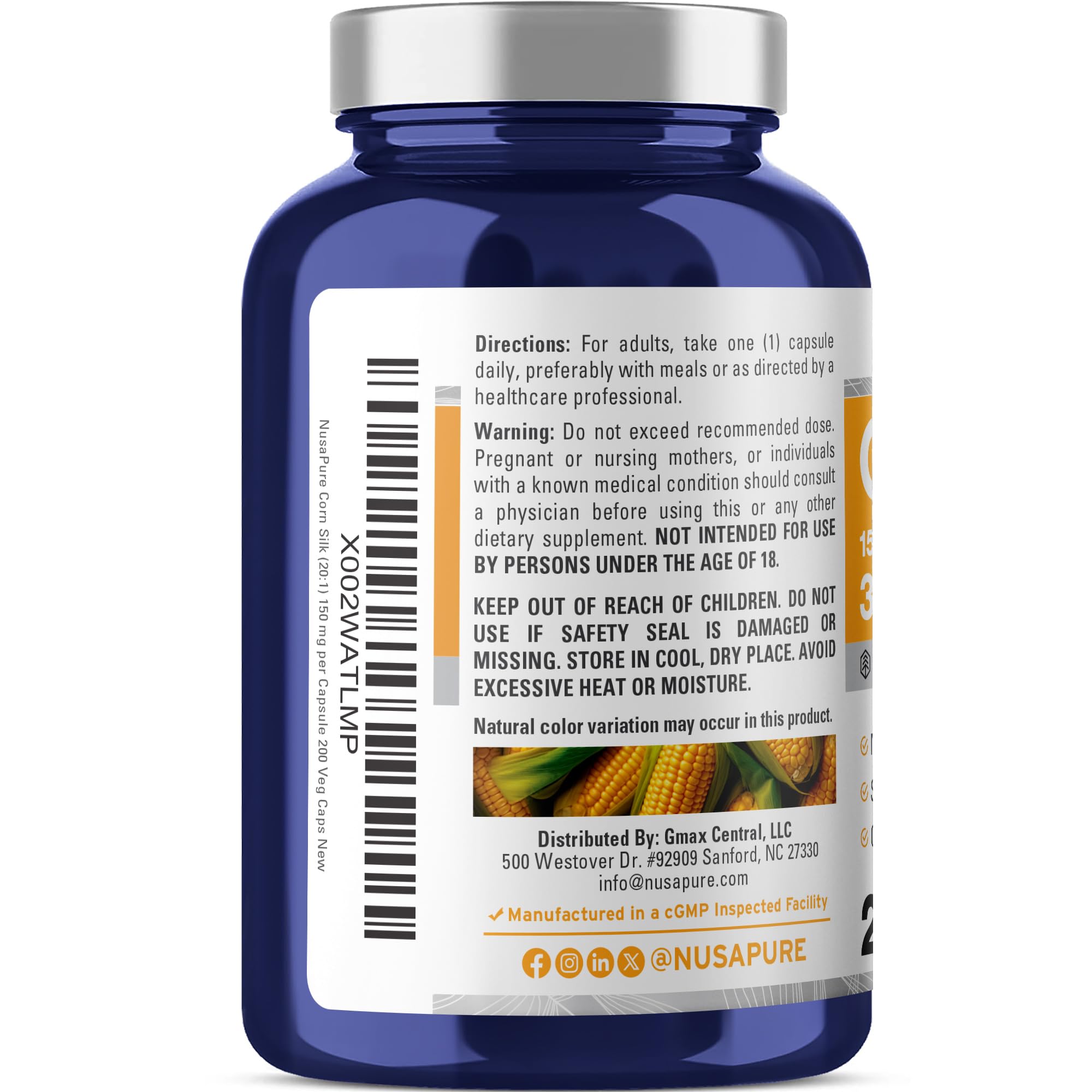 NusaPure Corn Silk Extract 3,000 mg per Caps - 200 Veggie Caps (100% Vegetarian, Non-GMO, Extract 20:1, Vegan) NusaPure buy supplements canada