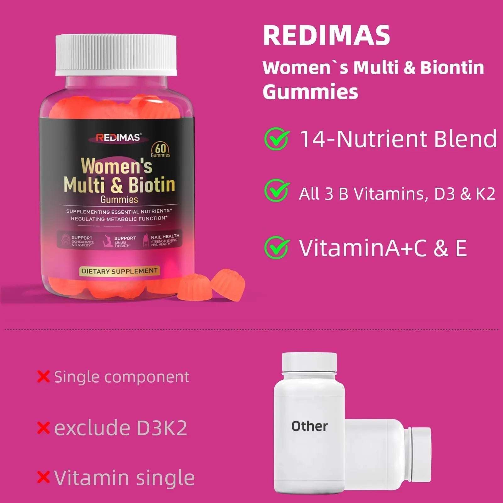 Redimas Multivitamin Gummies for Women, Chewable Adult Vitamin with Vitamins A, B, C, D, E, and Biotin, Gummy Format for Everyday Nutrient Inclusion Redimas buy supplements canada