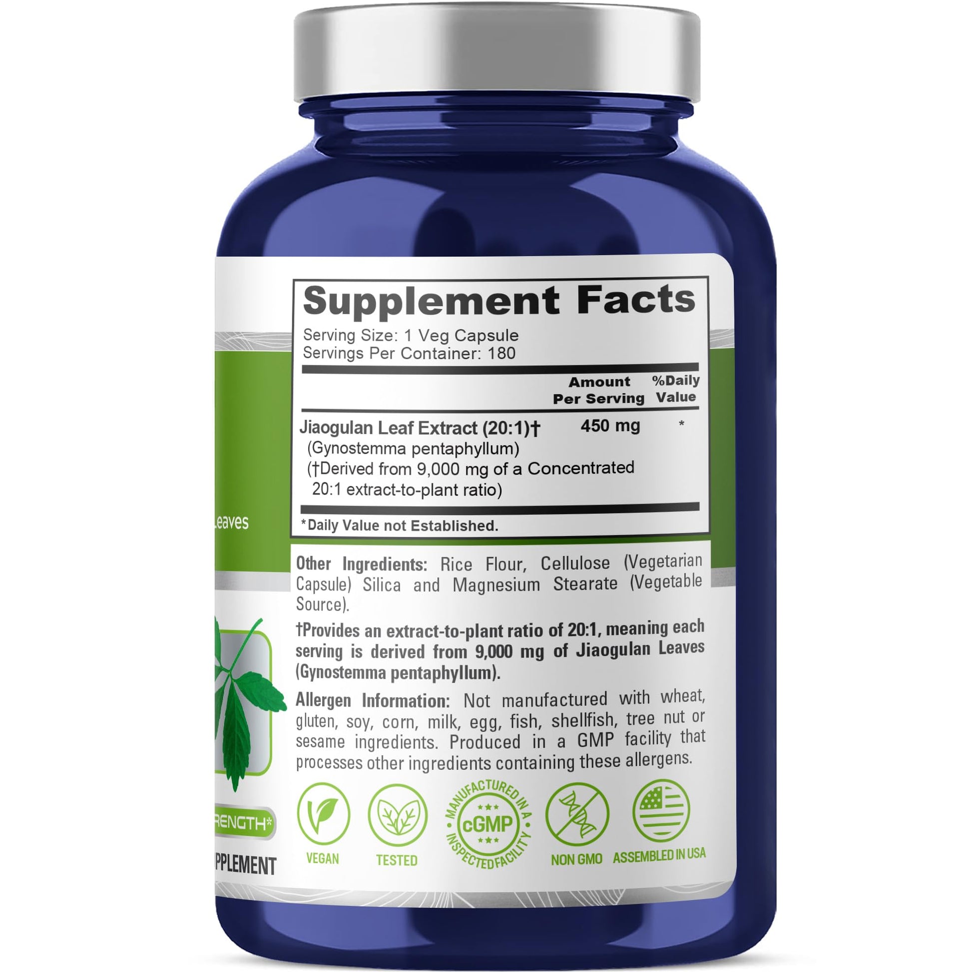 NusaPure Jiaogulan 20:1 Extract, 450 mg Equivalent to 9,000mg 180 Veggie Capsules (Vegetarian, Non-GMO, Vegan) Gynostemma Pentaphyllum NusaPure buy supplements canada