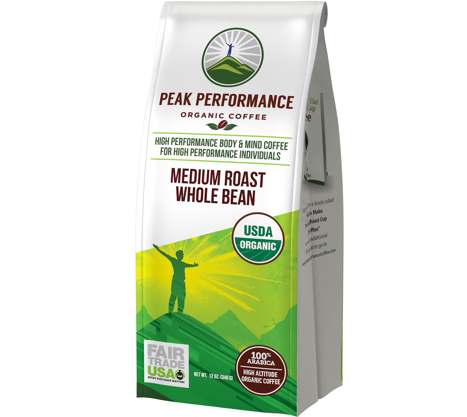 Peak Performance High Altitude Organic Coffee - Fair Trade, Low Acid, Non GMO, and Beans Full of Antioxidants - Medium Roast Smooth Tasting USDA Certified Organic Whole Bean Coffee Bag 12 oz Peak Performance buy supplements canada