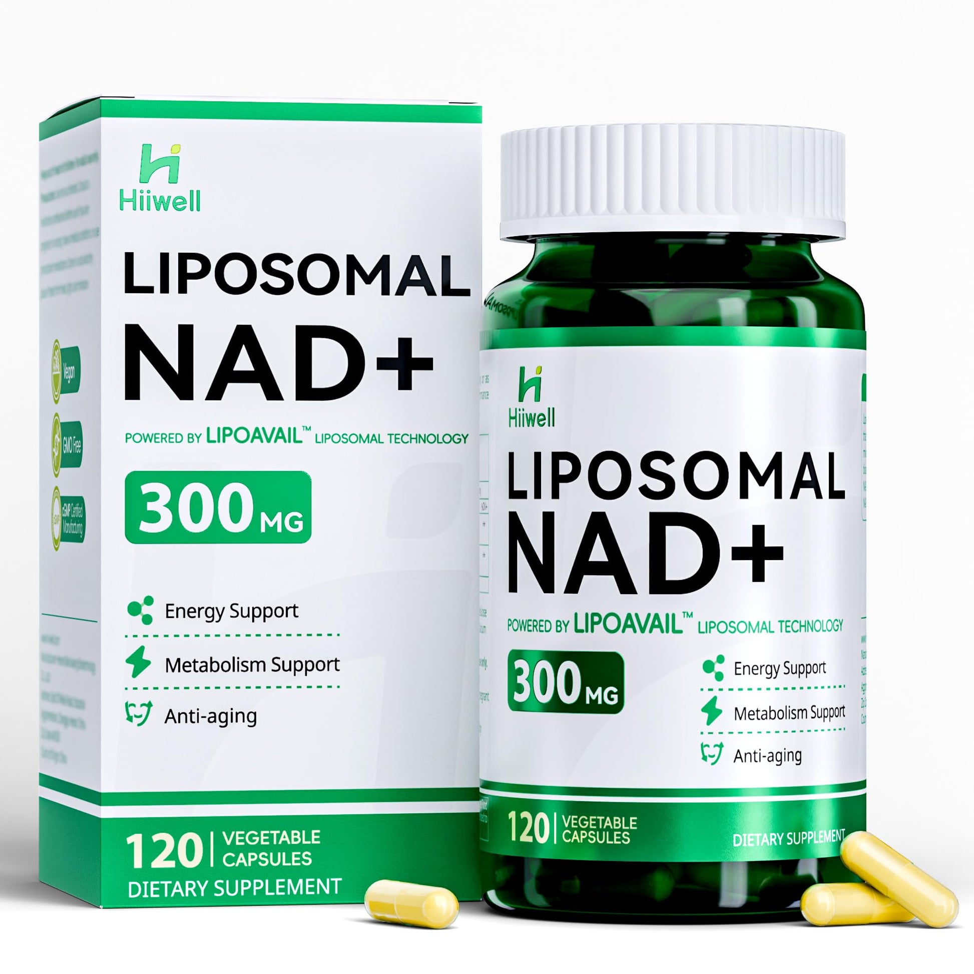 Liposomal NAD Supplement 300mg + Trans-Resveratrol & Quercetin, Energy & Anti-Aging Support, Boost NAD+ Levels - Vegan, Pure NAD Resveratrol Supplement for Women & Men, 120 Capsules Hiiwell buy supplements canada