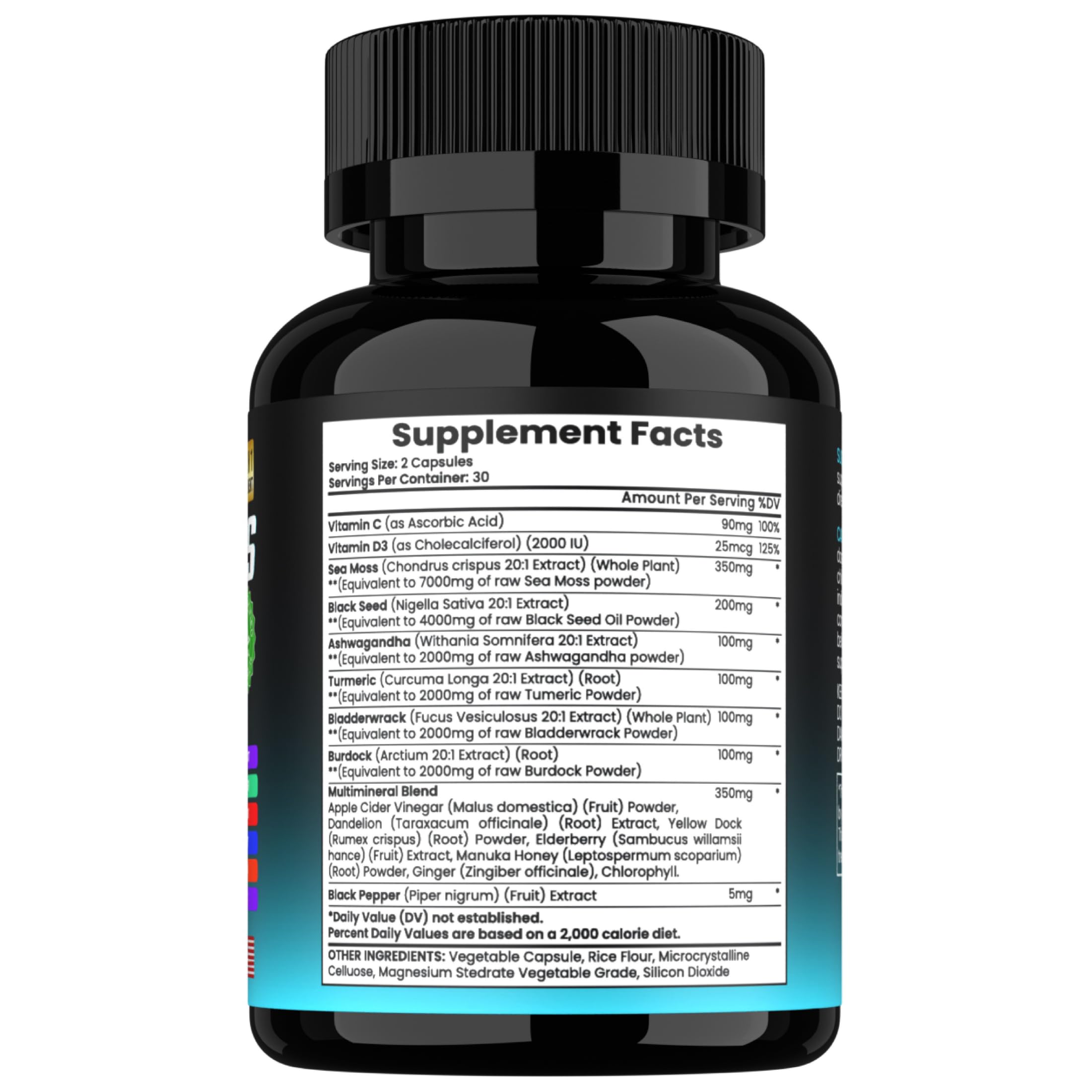TM NATURALS Sea Moss with Black Seed Oil, Vitamin C, Ashwagandha and Turmeric for Immune Support & Energy - 60 Vegan Capsules + Free Pill Box TM NATURALS buy supplements canada