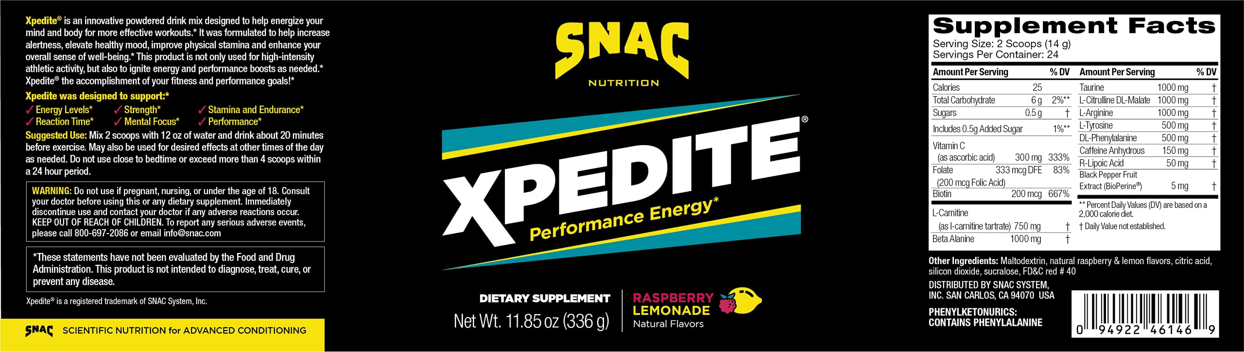 SNAC XPEDITE Preworkout Performance Energy Drink Supplement, Raspberry Lemonade SNAC buy supplements canada