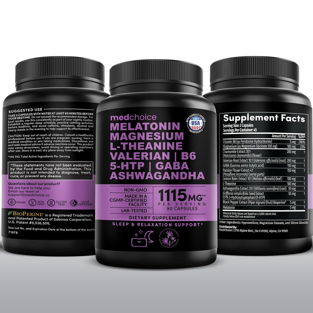 12-in-1 Melatonin Sleep Capsules - Natural Sleep Aids for Adults with Melatonin 5mg and Magnesium Glycinate 500mg, Sleep Aid with Ashwagandha, L Theanine, Valerian Root, GABA, 5-HTP (90ct, Pack of 1) MEDCHOICE buy supplements canada